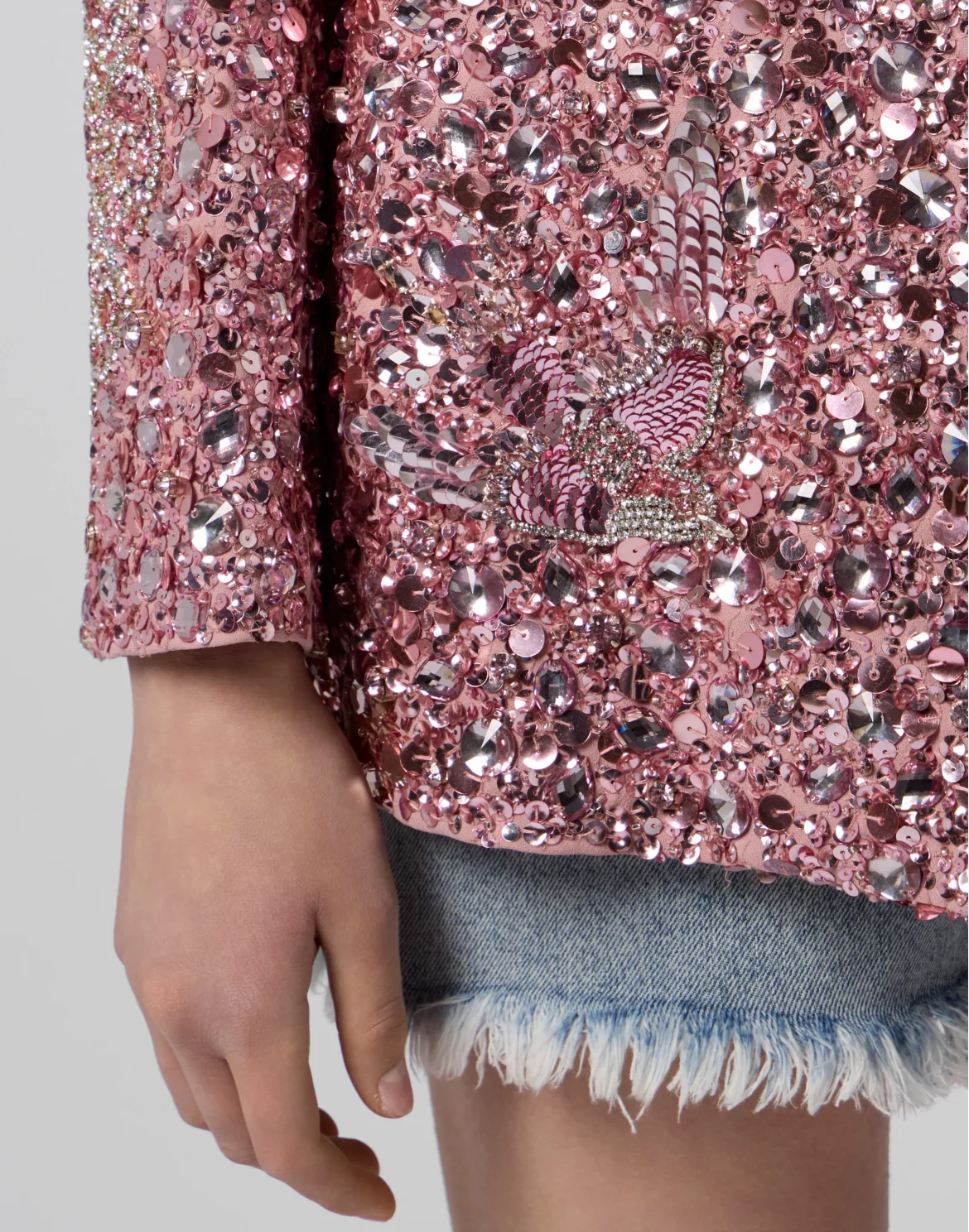 Boyfriend's Fit Blazer Butterfly Tattoo Paillettes, цвет: Розовый
