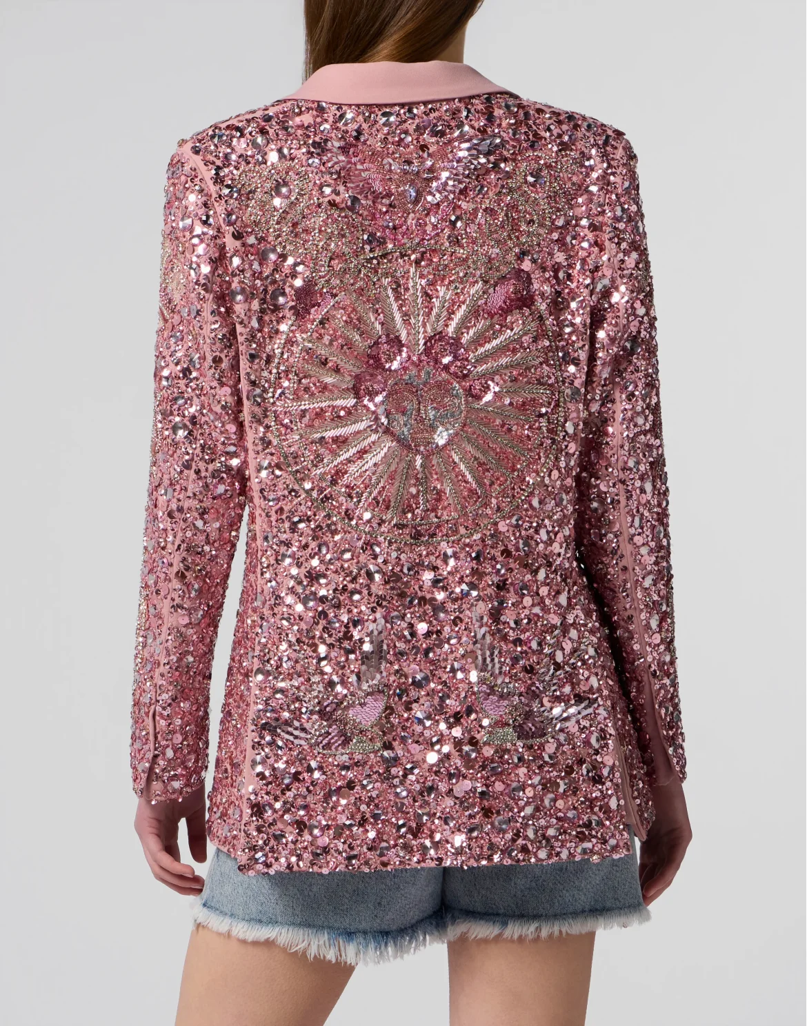 Boyfriend's Fit Blazer Butterfly Tattoo Paillettes, цвет: Розовый