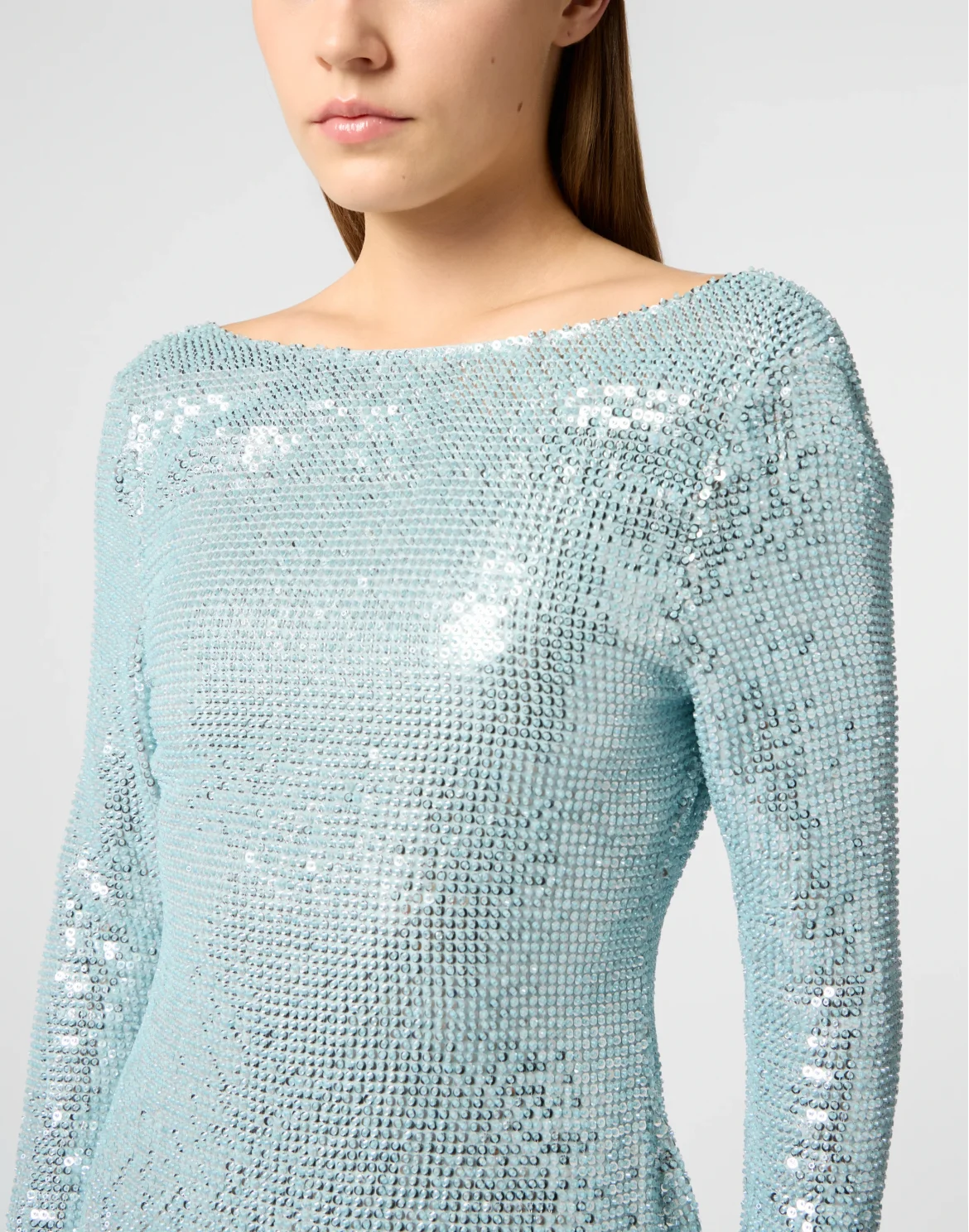 Open Back Mini Dress Paillettes Signature, цвет: Голубой
