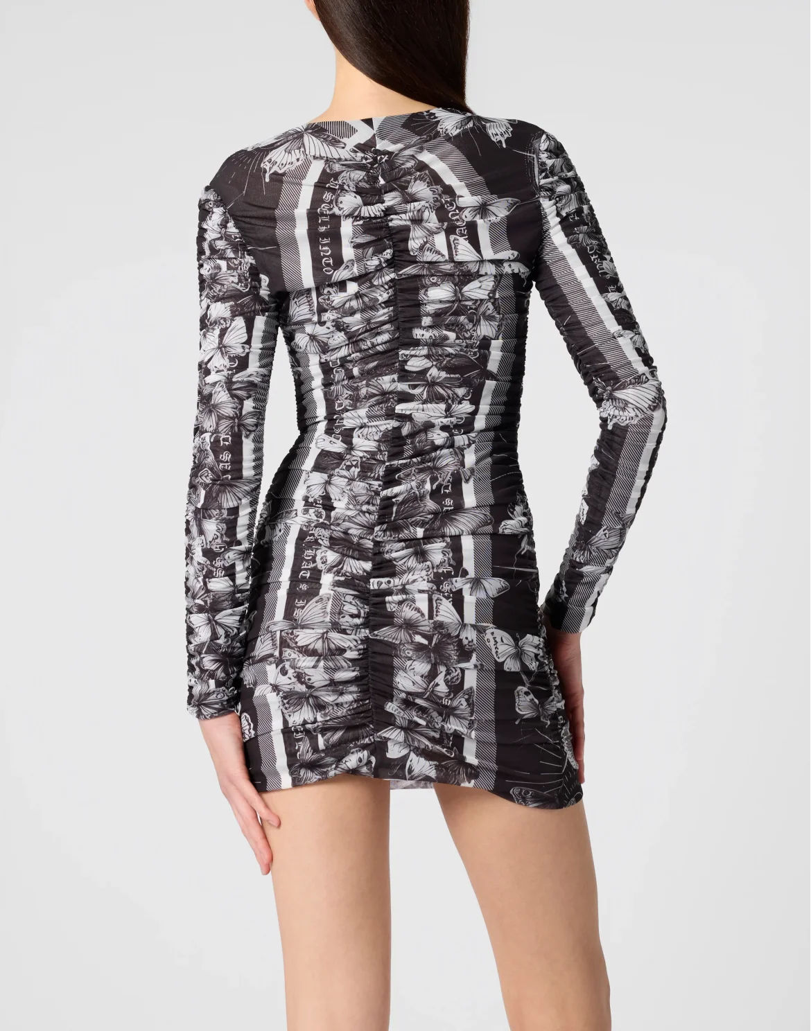 Wrinkled Mini Dress Butterfly Tattoo, цвет: Черный