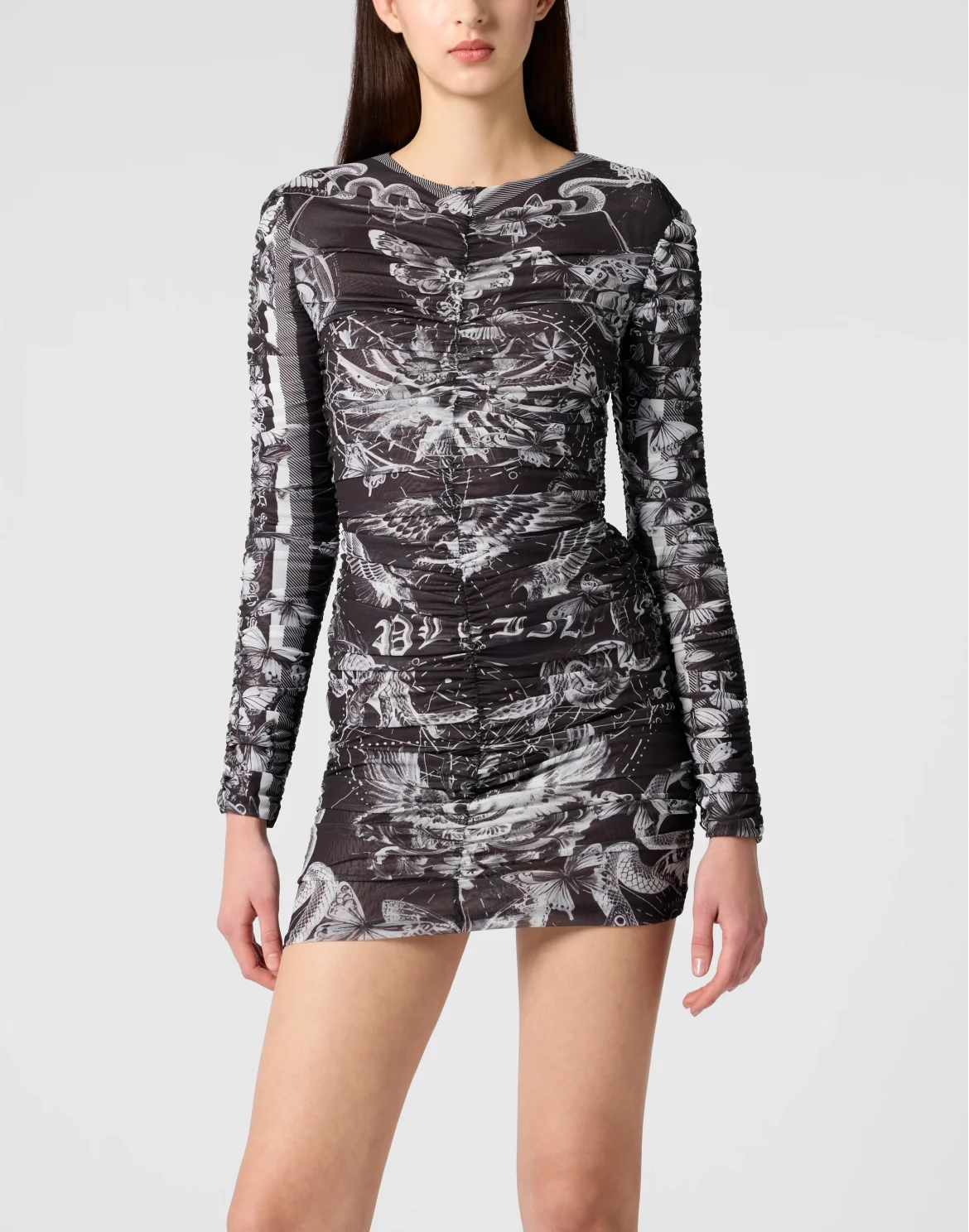 Wrinkled Mini Dress Butterfly Tattoo, цвет: Черный
