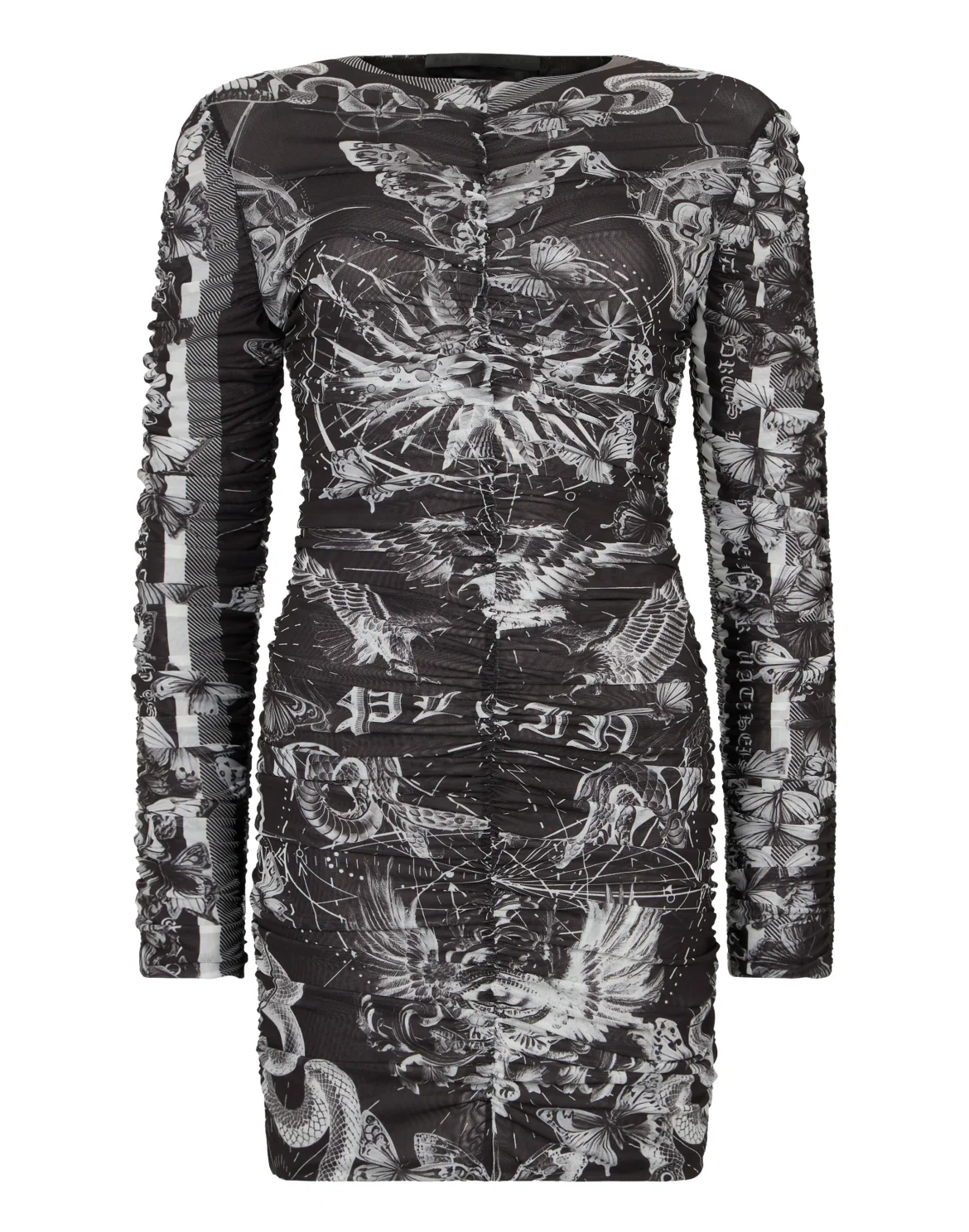 Wrinkled Mini Dress Butterfly Tattoo, цвет: Черный