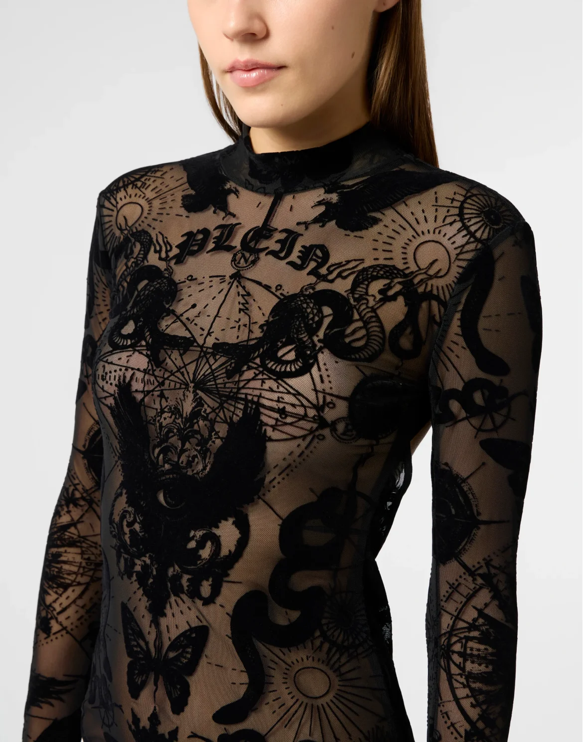 Open Back Maxi Dress Flock Butterfly Tattoo, цвет: Черный