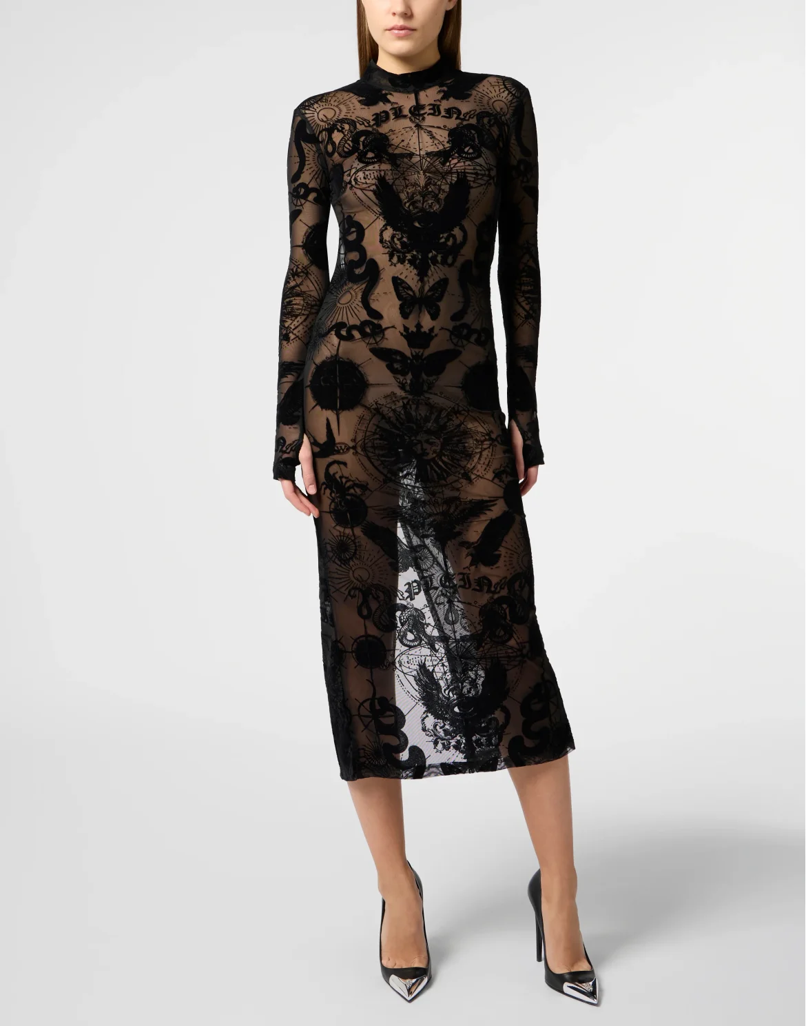 Open Back Maxi Dress Flock Butterfly Tattoo, цвет: Черный