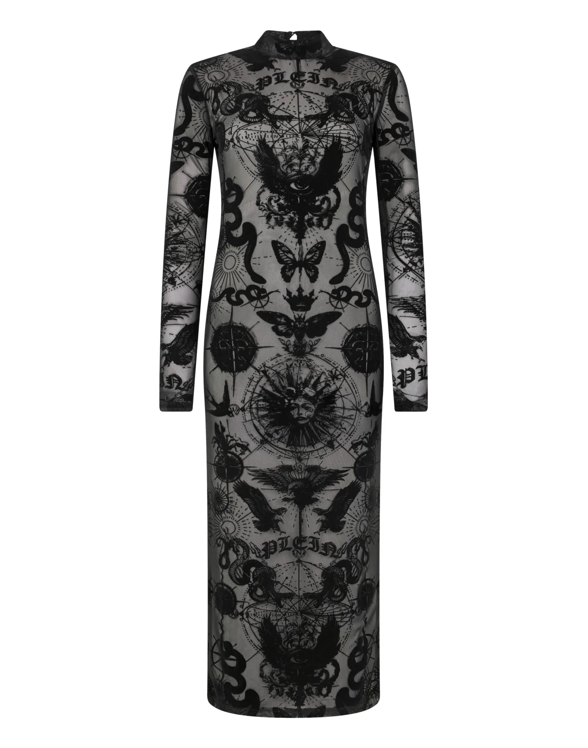 Open Back Maxi Dress Flock Butterfly Tattoo, цвет: Черный