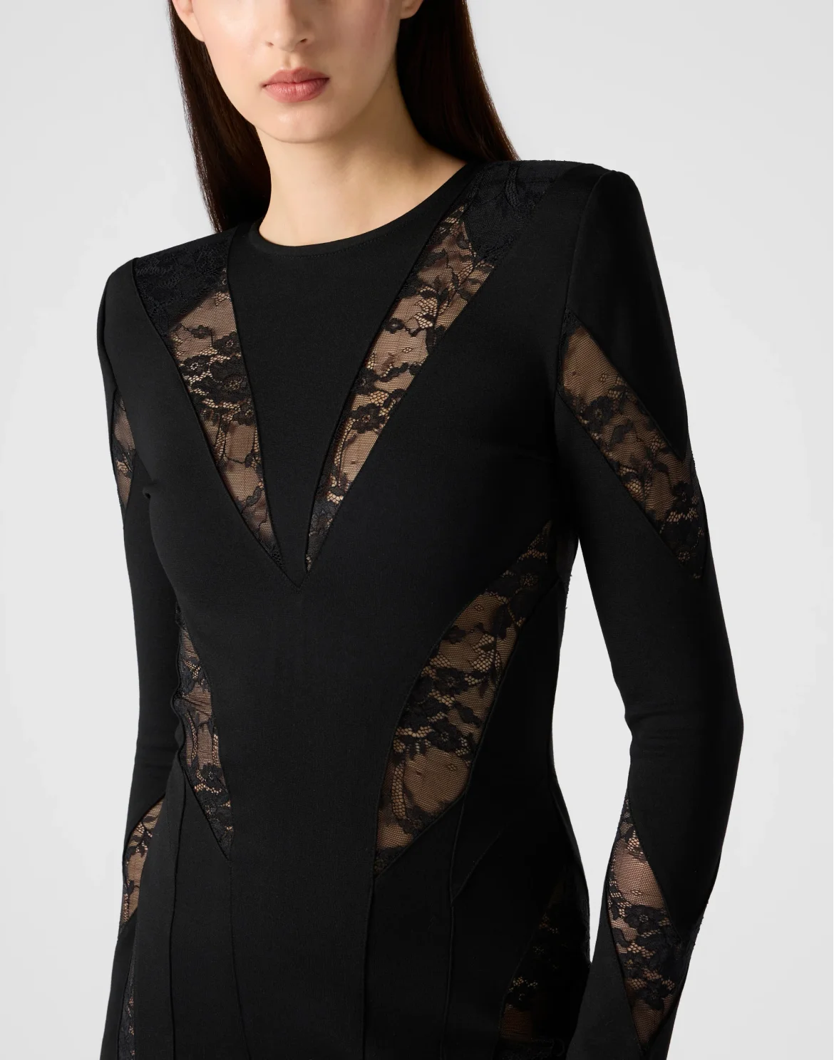 Multicutting Long Sleeve Mini Dress Lace, цвет: Черный