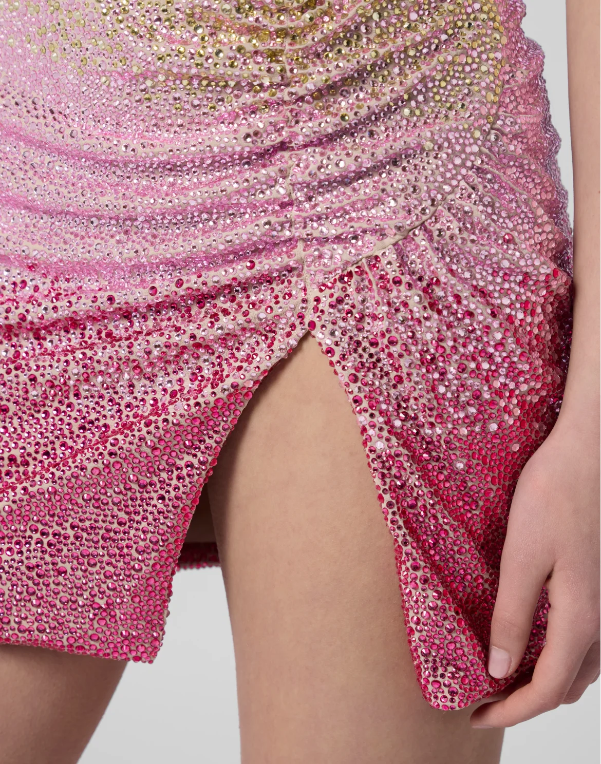 Open Back Mini Dress Piercing Strass, цвет: Бежевый