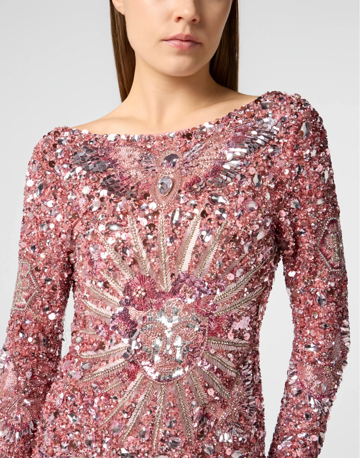 Open Back Mini Dress Tattoo Paillettes, цвет: Розовый