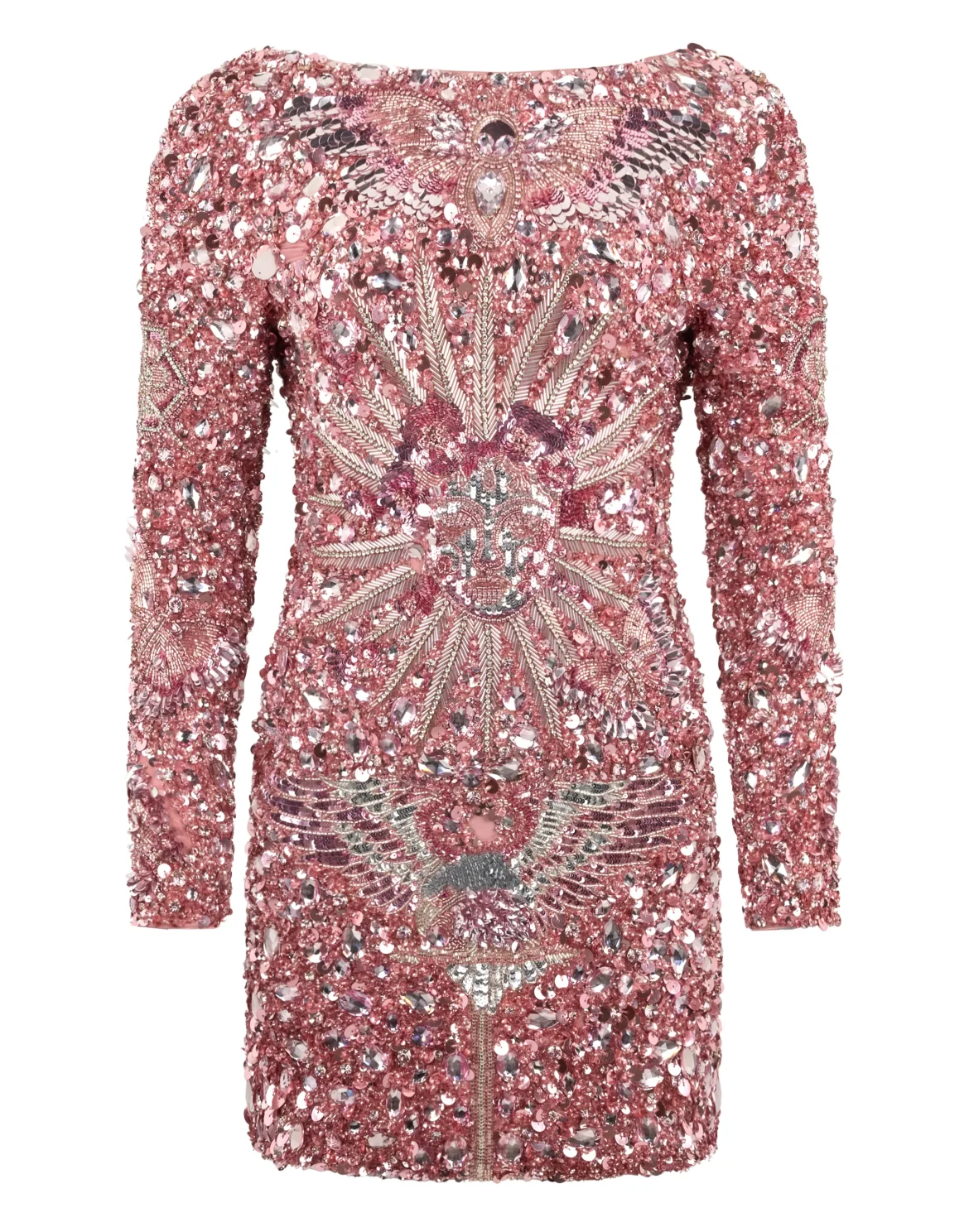 Open Back Mini Dress Tattoo Paillettes, цвет: Розовый