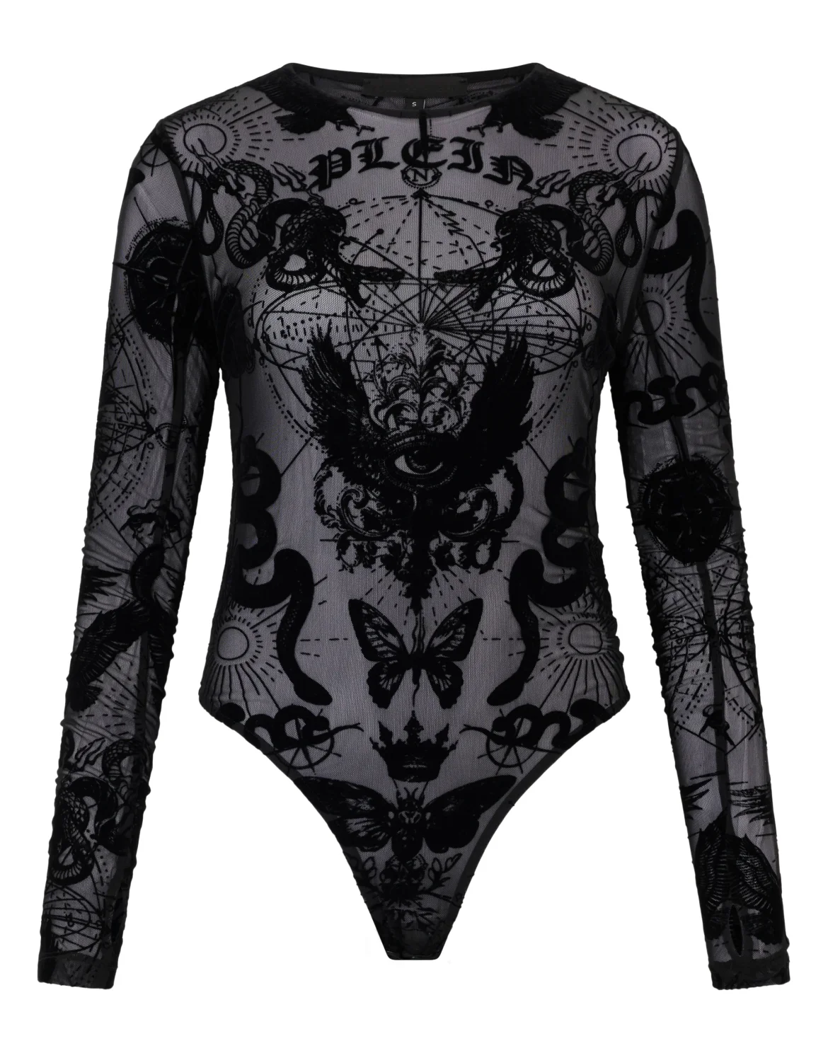 Long Sleeve Bodysuit Flock Butterfly Tattoo, цвет: Черный