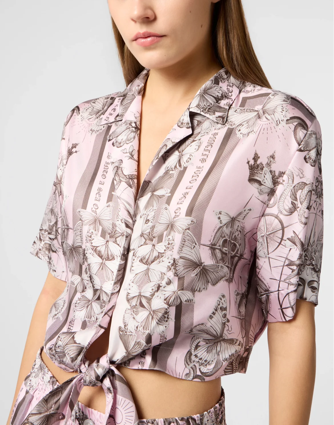 Cropped Bow Shirt Butterfly Tattoo, цвет: Розовый