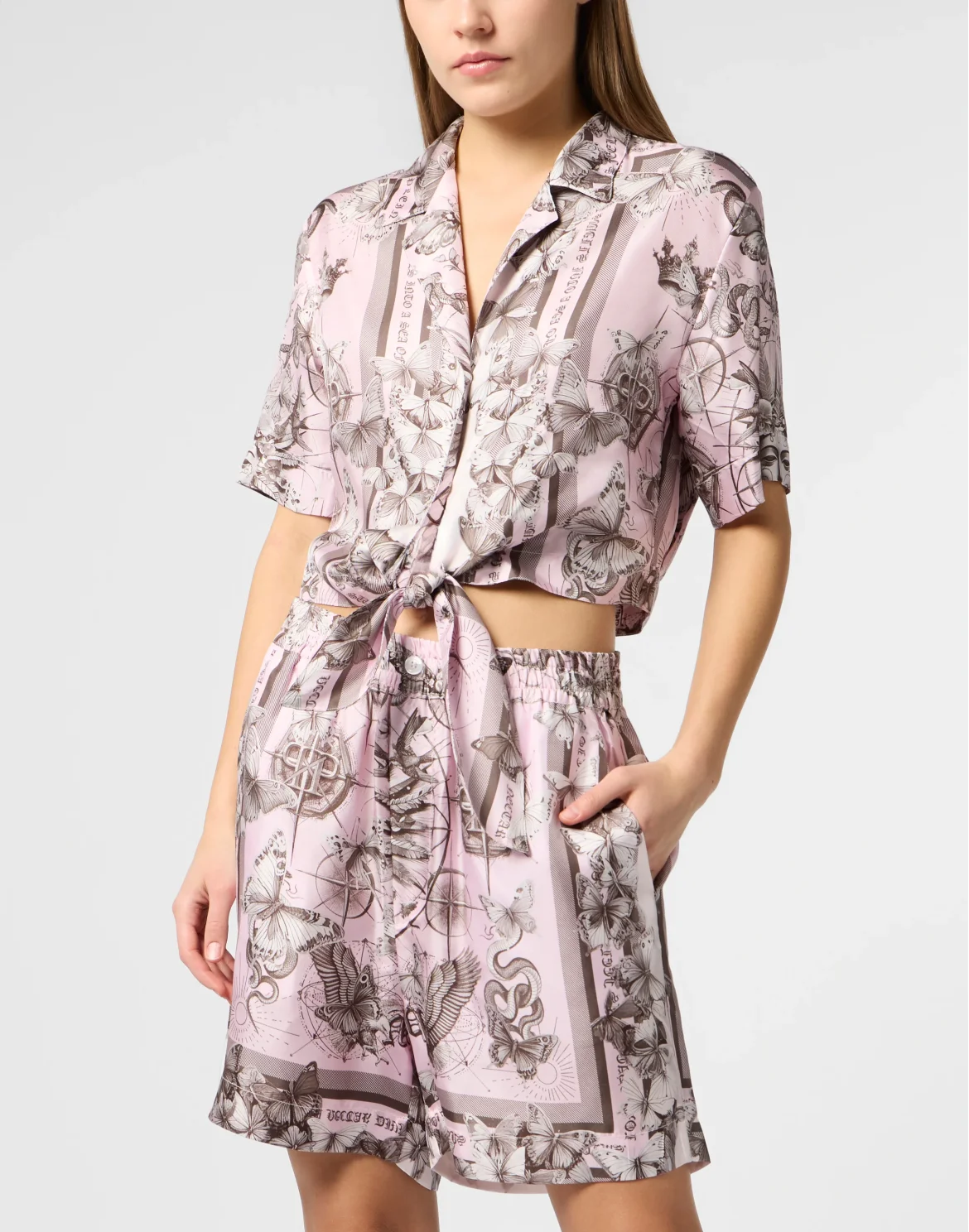 Cropped Bow Shirt Butterfly Tattoo, цвет: Розовый