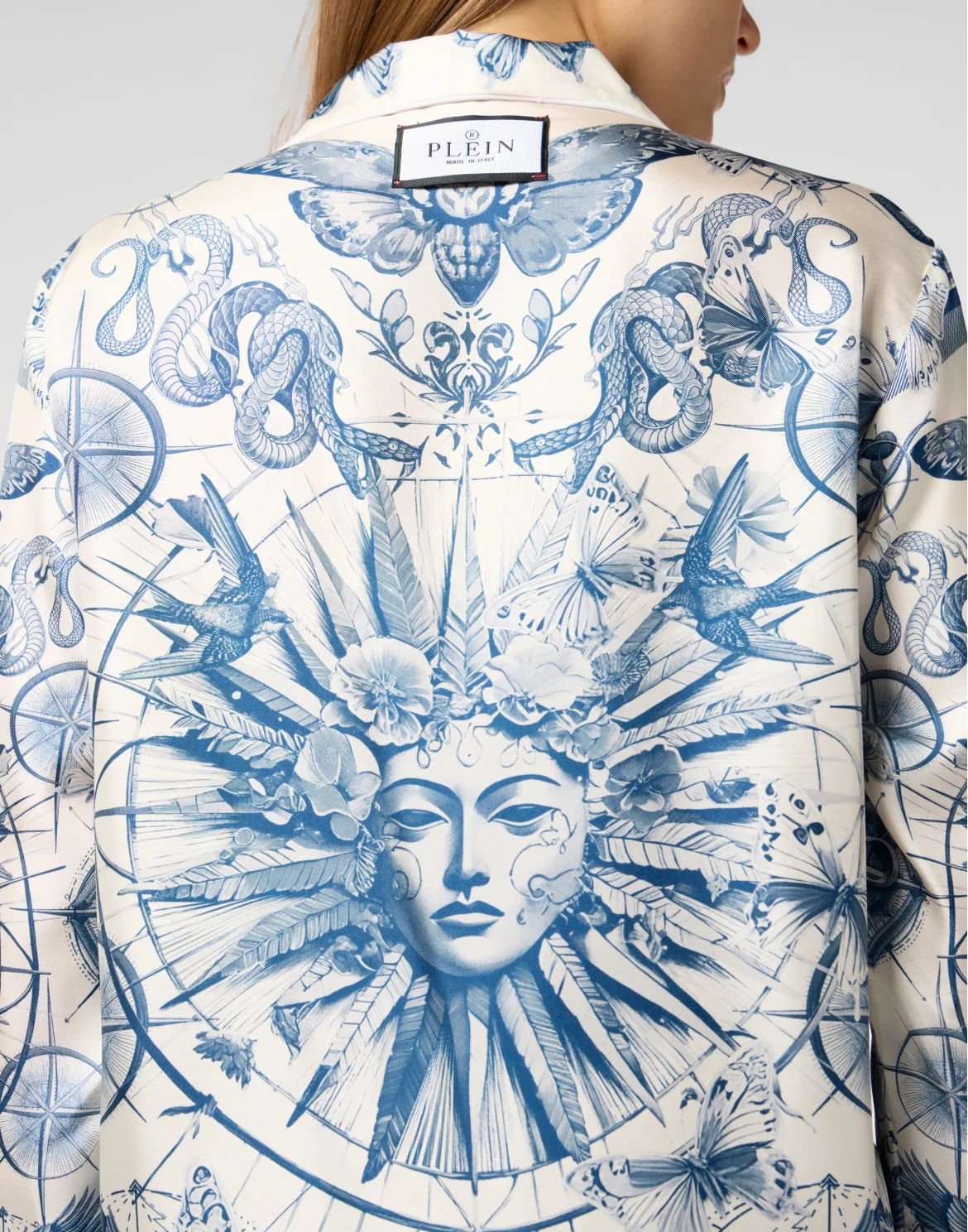 Silk Pajama Shirt Butterfly Tattoo, цвет: Голубой