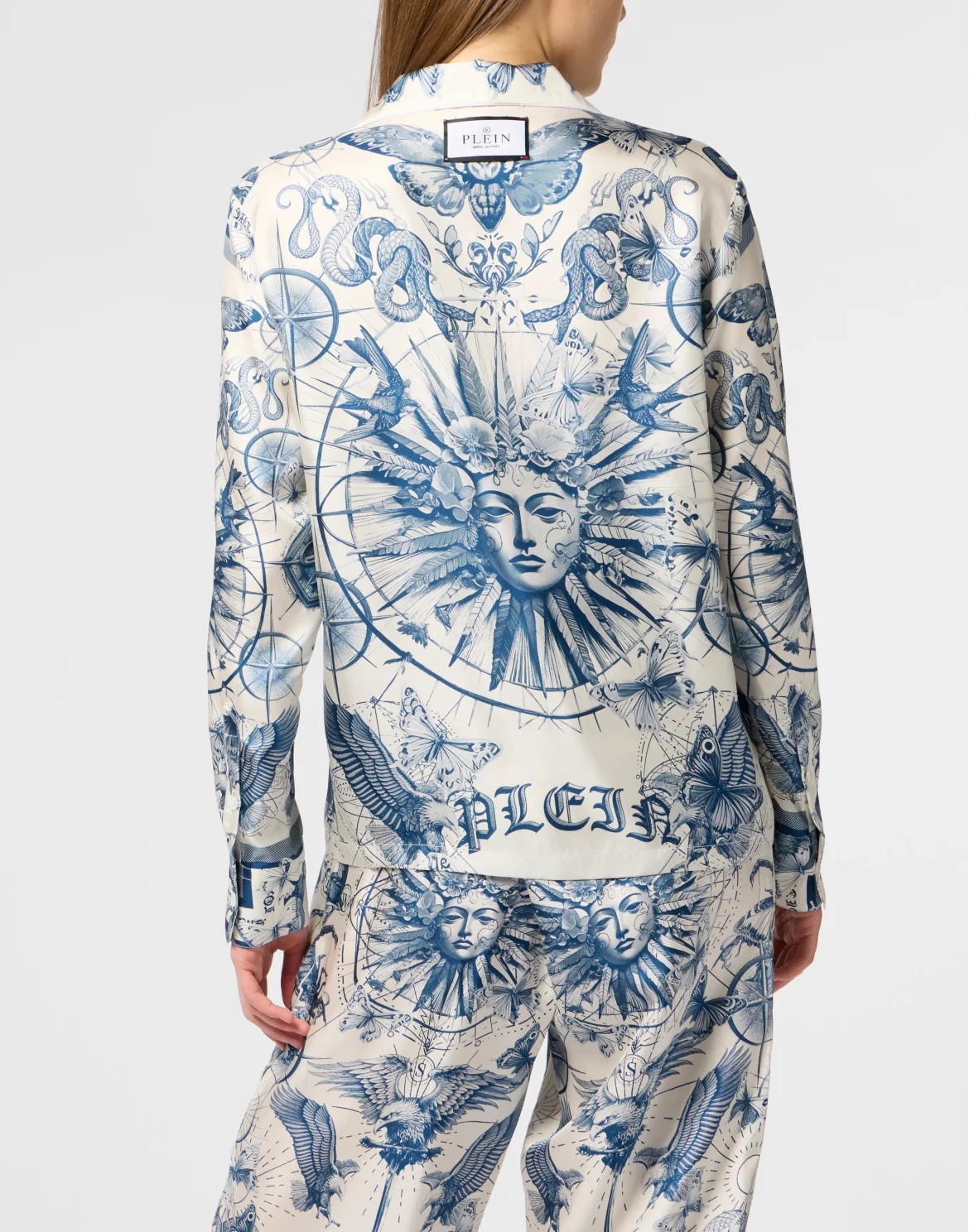 Silk Pajama Shirt Butterfly Tattoo, цвет: Голубой