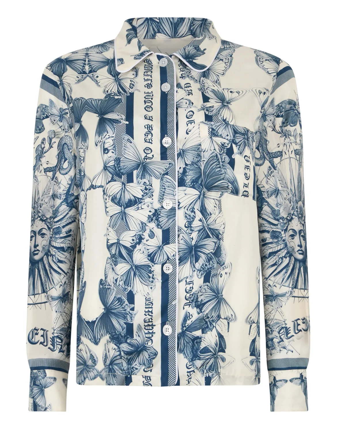 Silk Pajama Shirt Butterfly Tattoo, цвет: Голубой