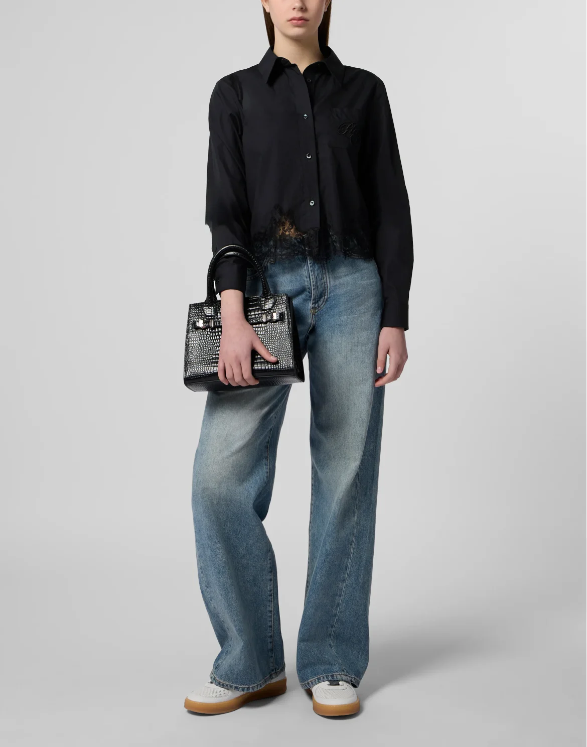 Popeline Cropped Shirt Lace, цвет: Черный