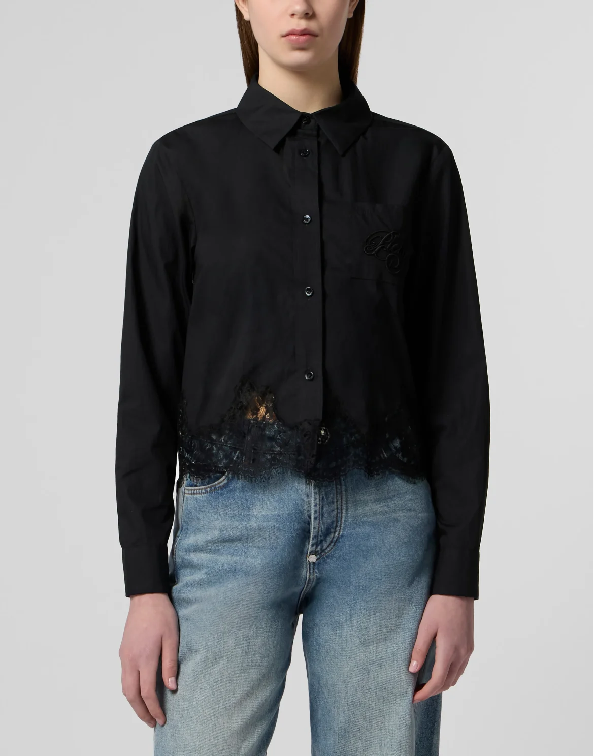 Popeline Cropped Shirt Lace, цвет: Черный