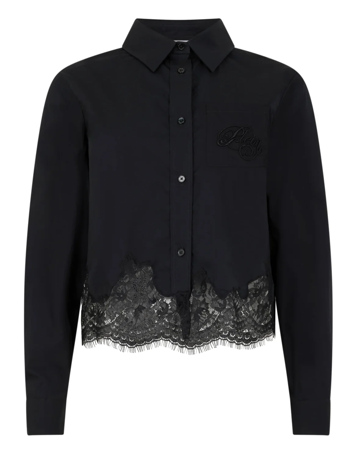 Popeline Cropped Shirt Lace, цвет: Черный