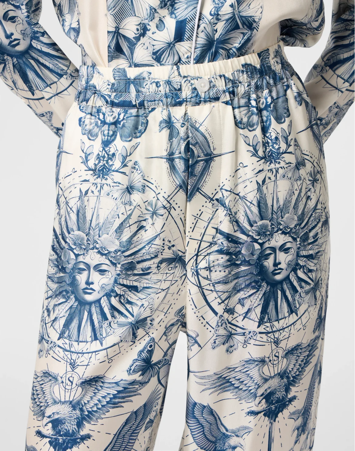Silk Pajama Pants Butterfly Tattoo, цвет: Голубой