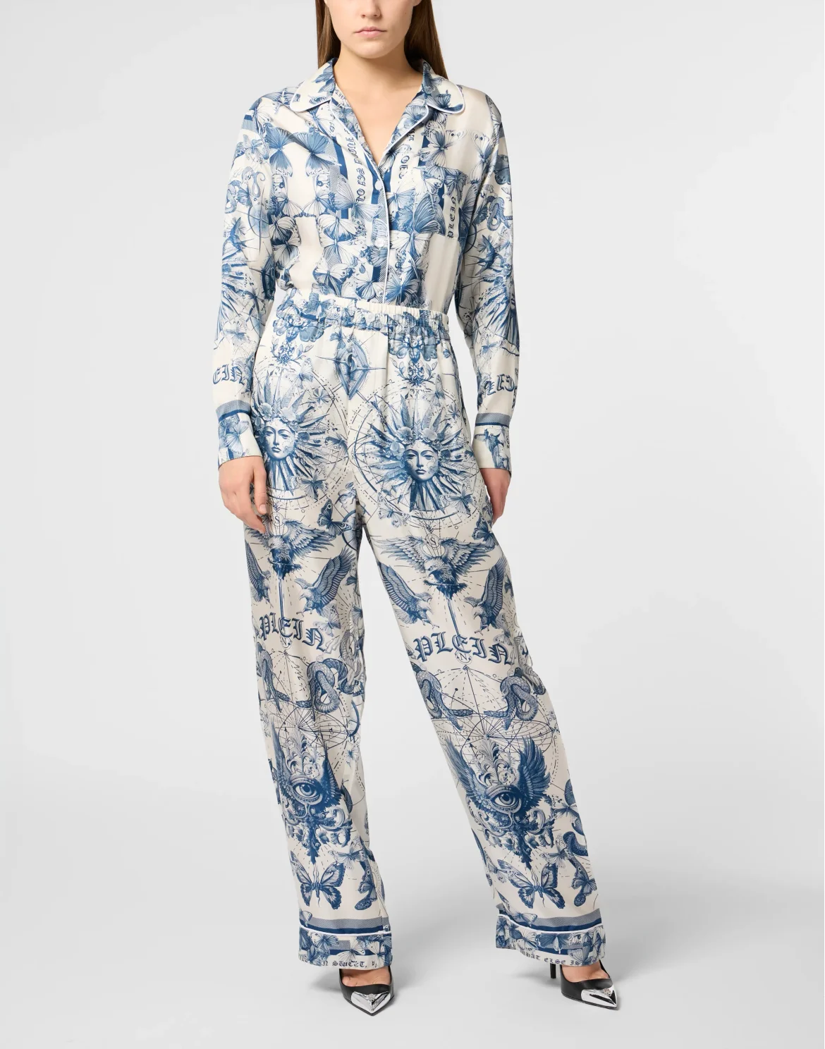 Silk Pajama Pants Butterfly Tattoo, цвет: Голубой