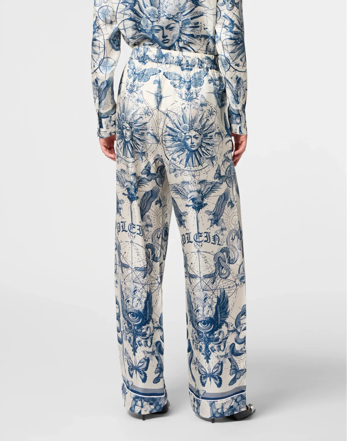 Silk Pajama Pants Butterfly Tattoo, цвет: Голубой