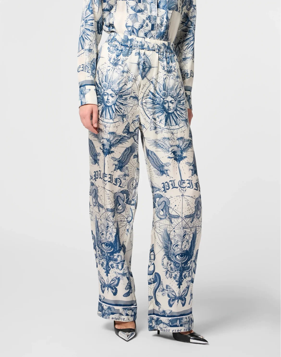 Silk Pajama Pants Butterfly Tattoo, цвет: Голубой