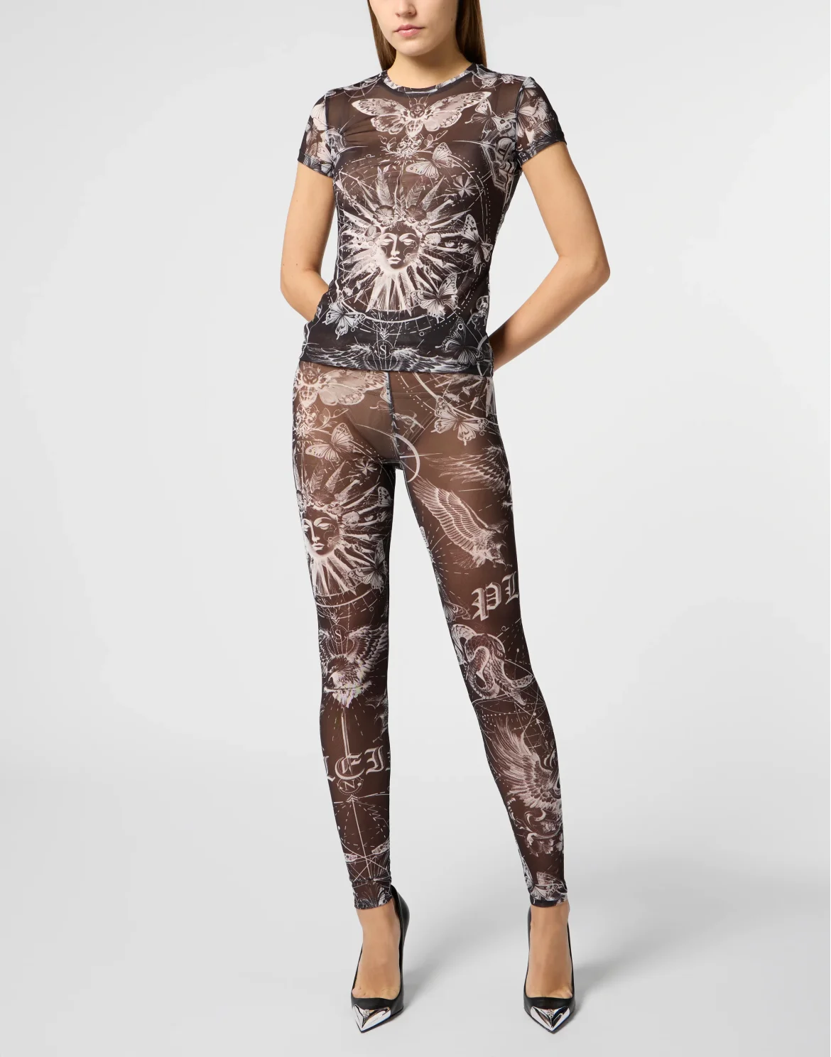 Tulle Leggings Butterfly Tattoo, цвет: Черный