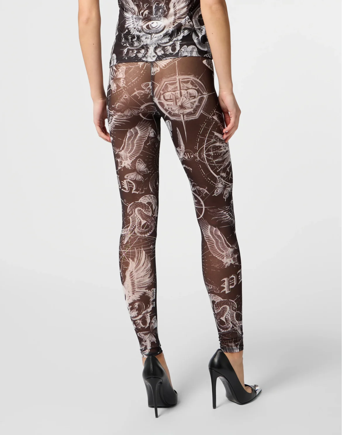 Tulle Leggings Butterfly Tattoo, цвет: Черный