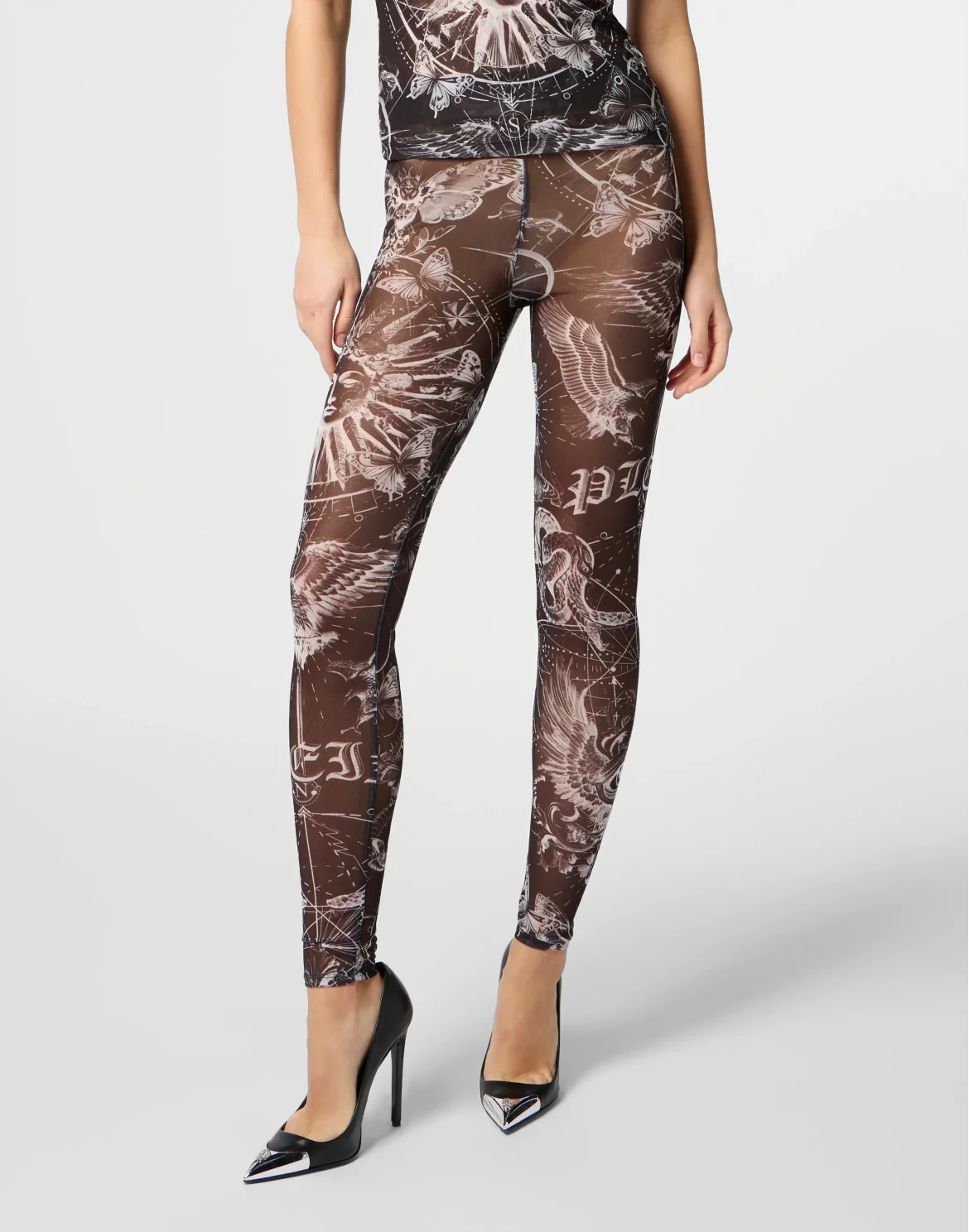 Tulle Leggings Butterfly Tattoo, цвет: Черный