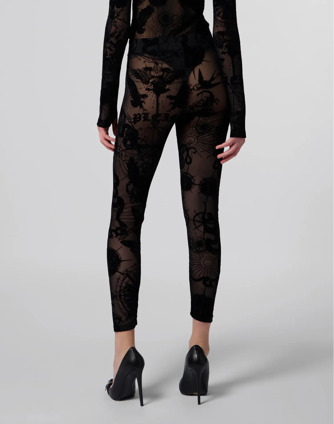 Tulle Leggings Flock Butterfly Tattoo, цвет: Черный