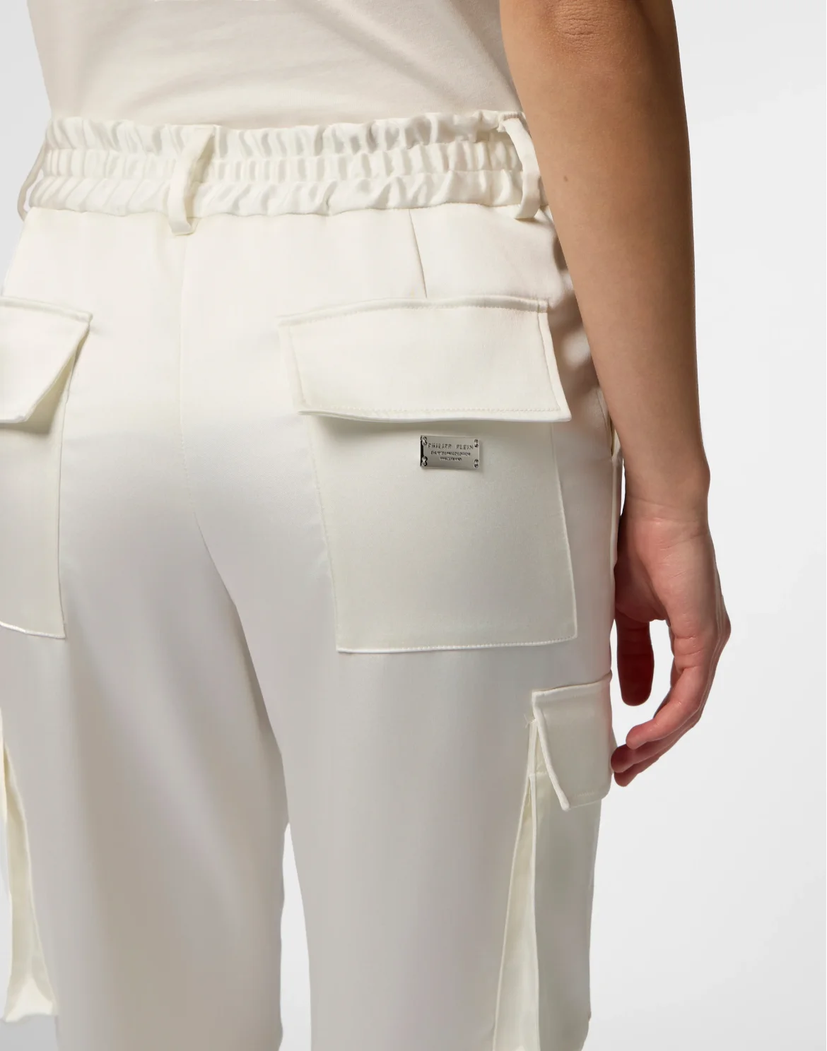 Satin Cargo Fit Drawstring Trousers, цвет: Бежевый