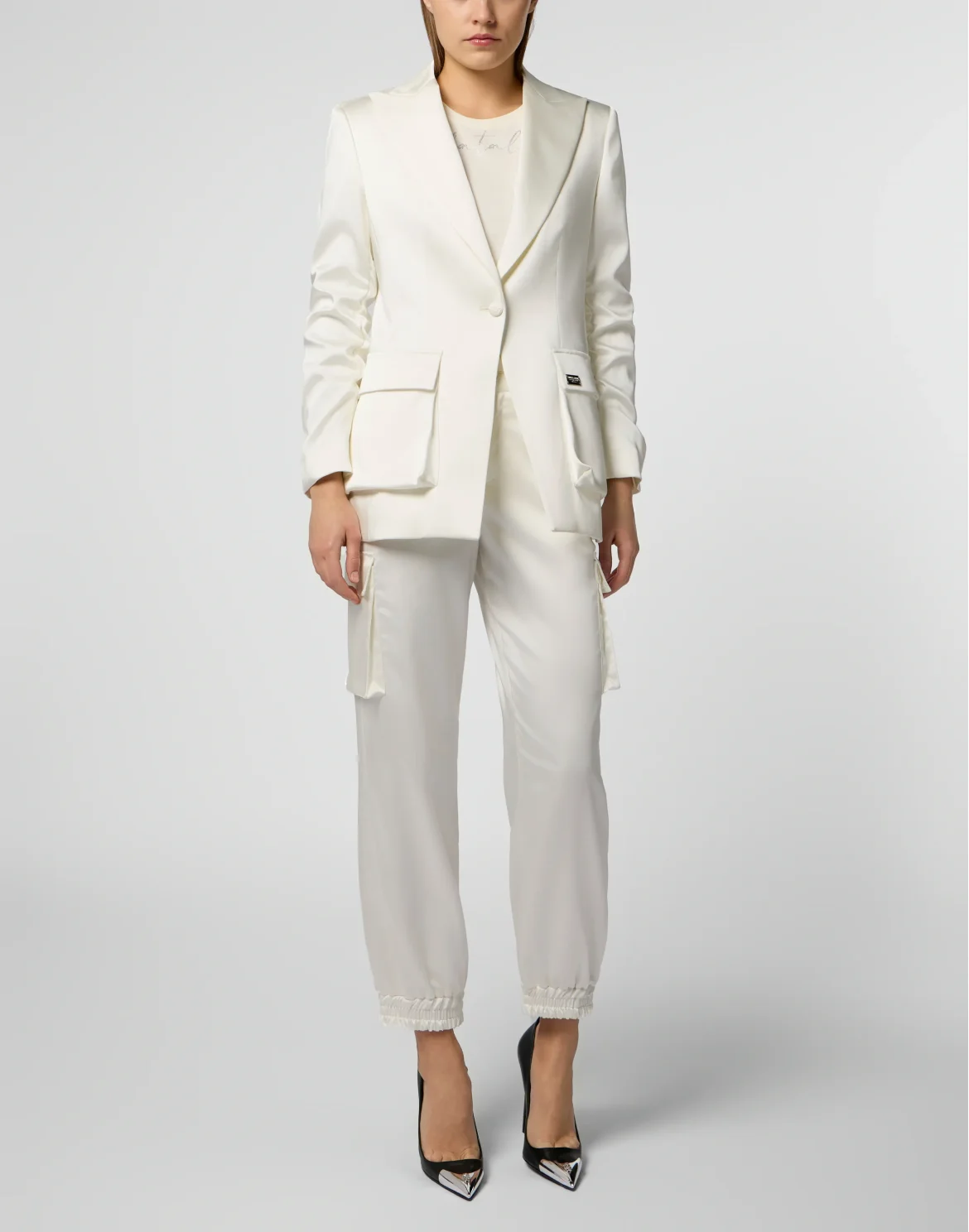 Satin Cargo Fit Drawstring Trousers, цвет: Бежевый