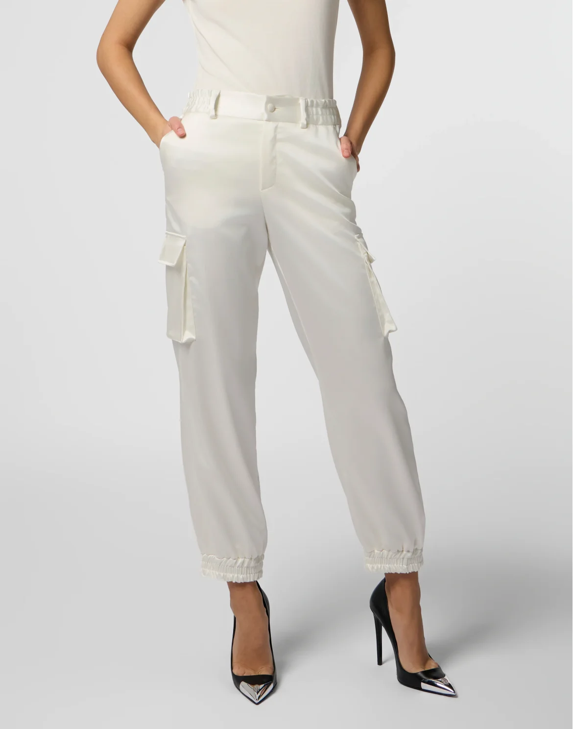 Satin Cargo Fit Drawstring Trousers, цвет: Бежевый