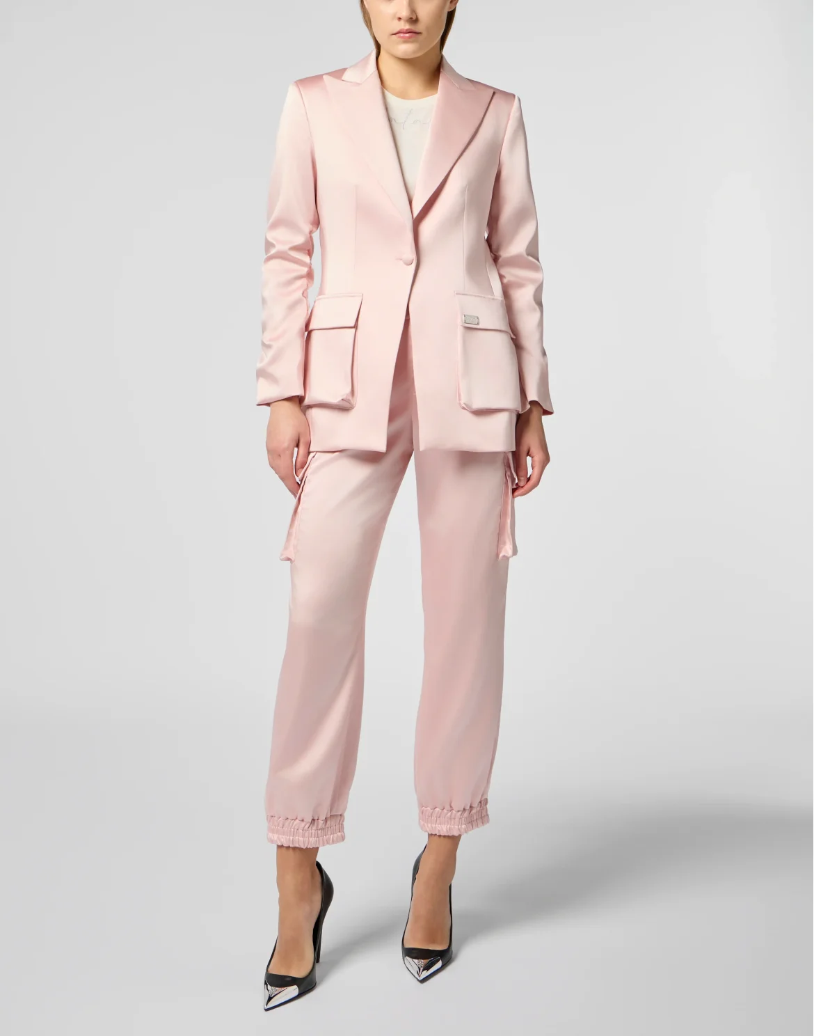 Satin Cargo Fit Drawstring Trousers, цвет: Розовый