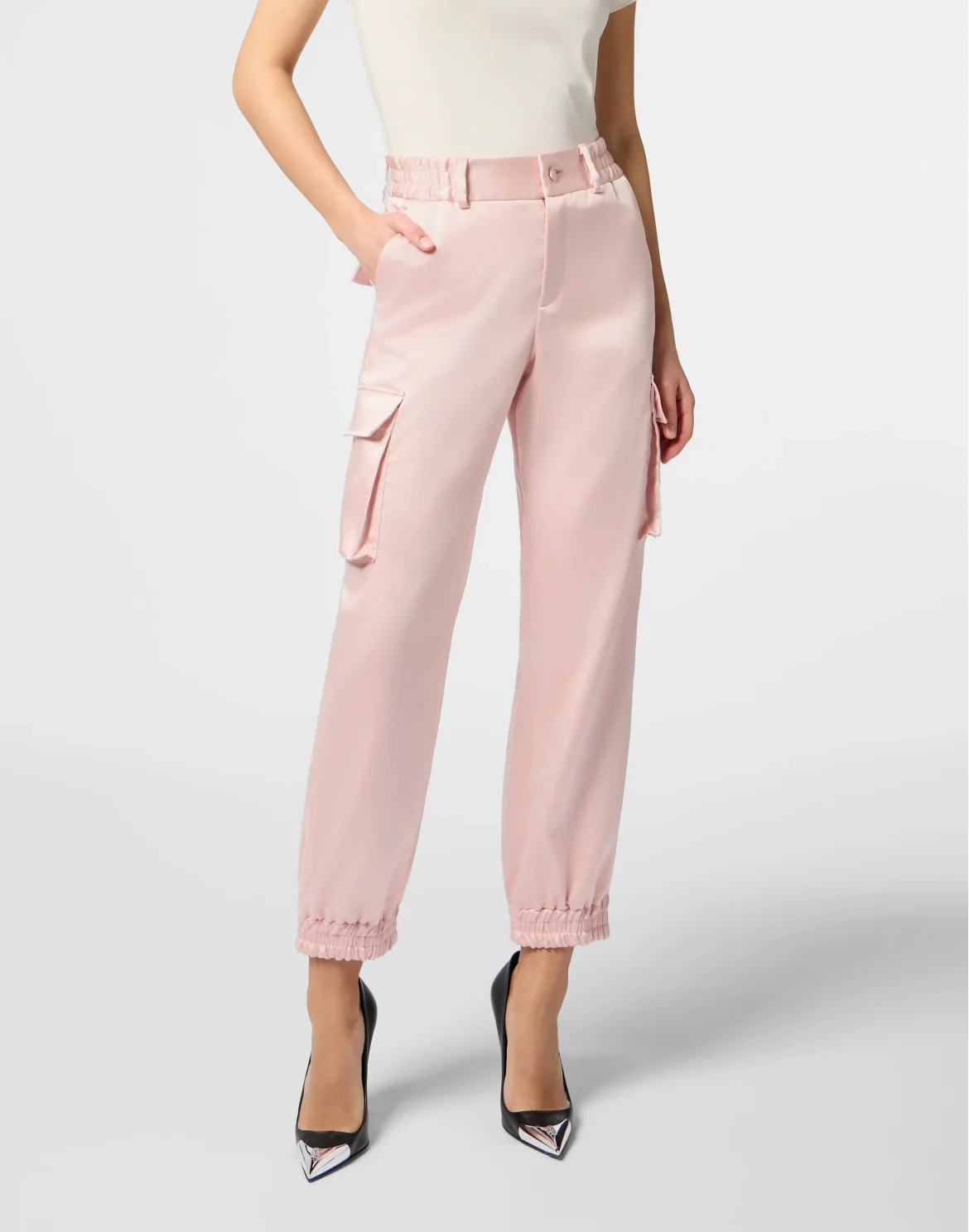 Satin Cargo Fit Drawstring Trousers, цвет: Розовый