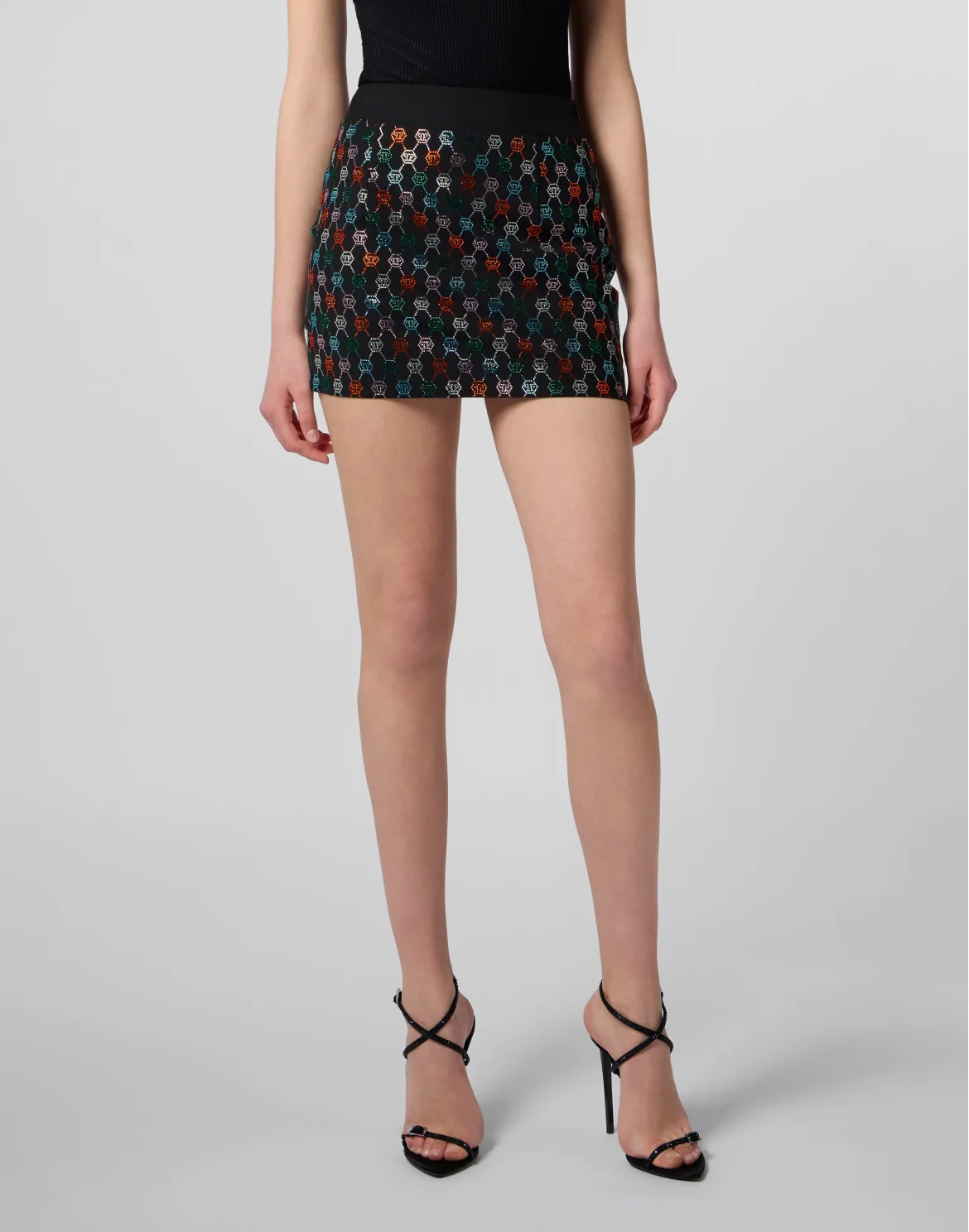 Mini Skirt Multicolor Monogram Strass, цвет: Черный