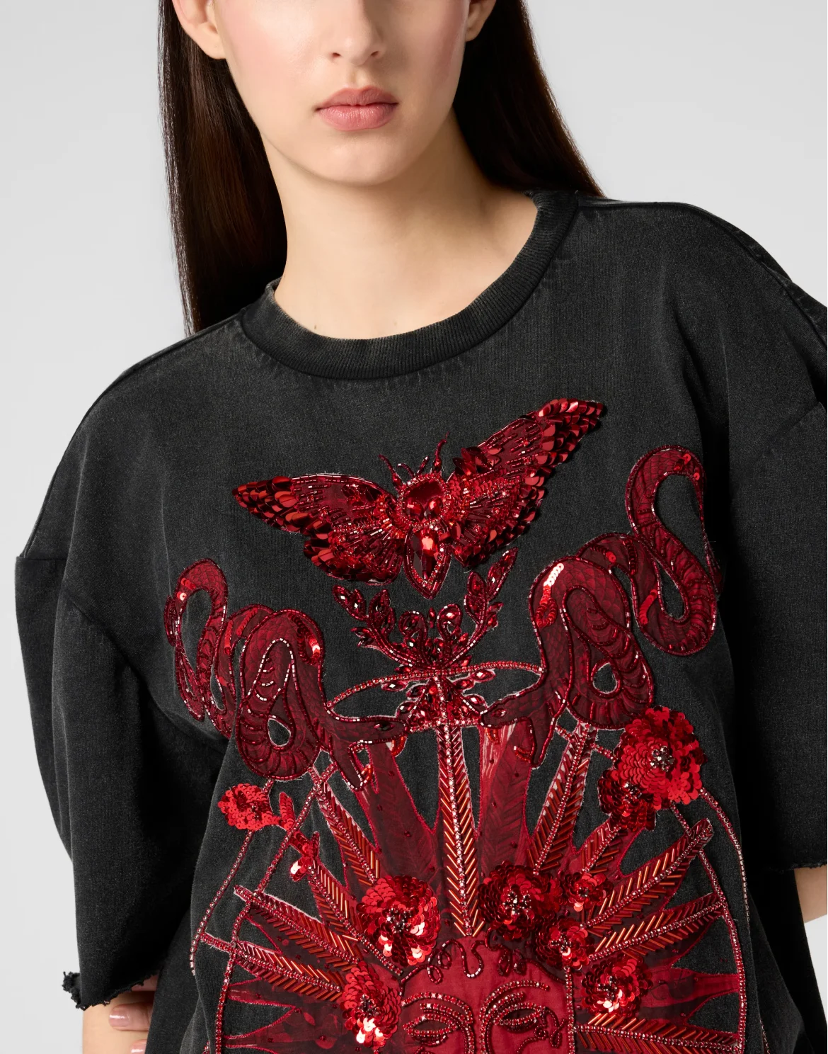 Open Back T-Shirt Dress Butterfly Tattoo, цвет: Черный