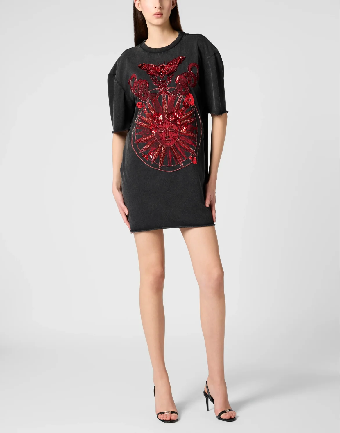 Open Back T-Shirt Dress Butterfly Tattoo, цвет: Черный