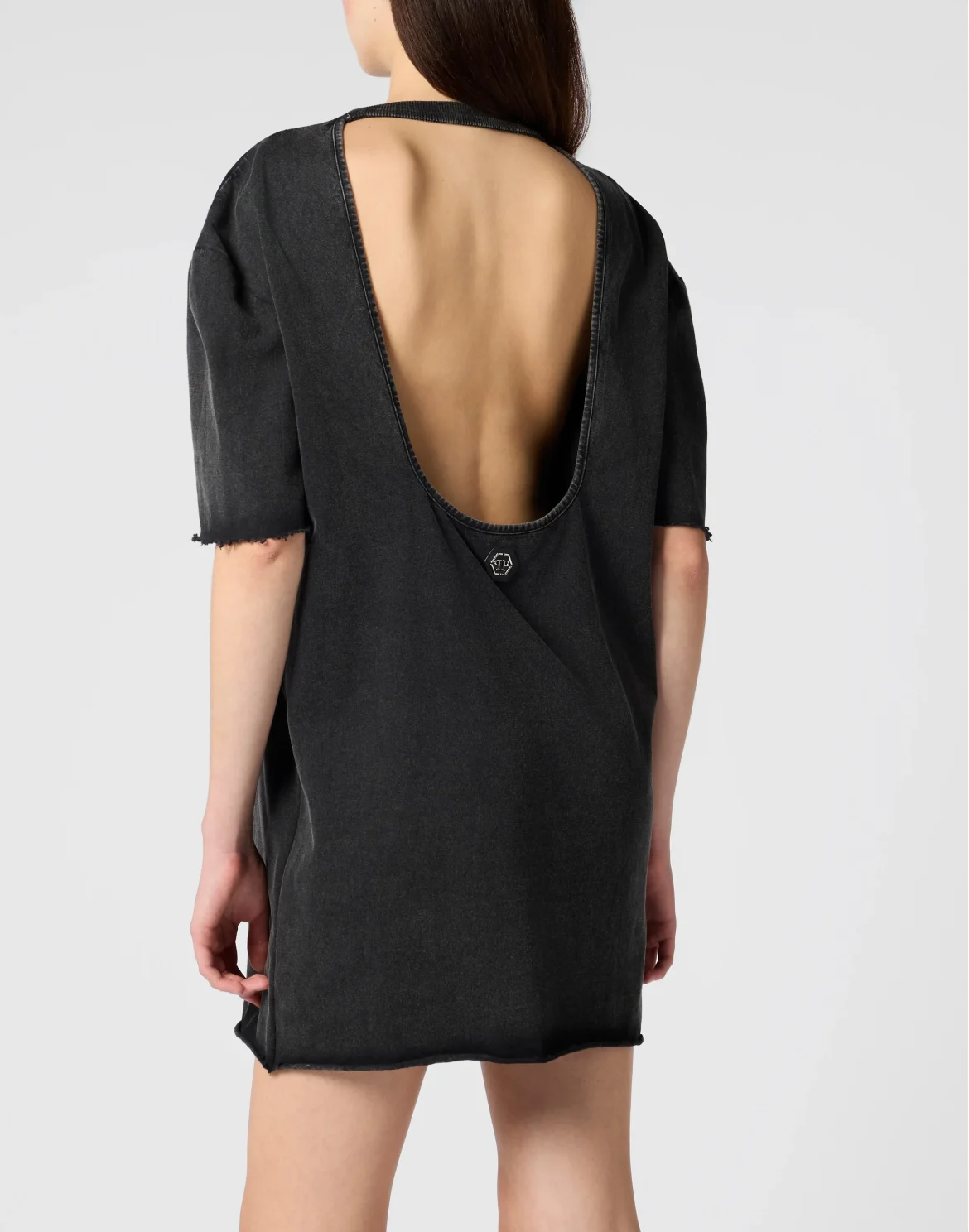 Open Back T-Shirt Dress Butterfly Tattoo, цвет: Черный