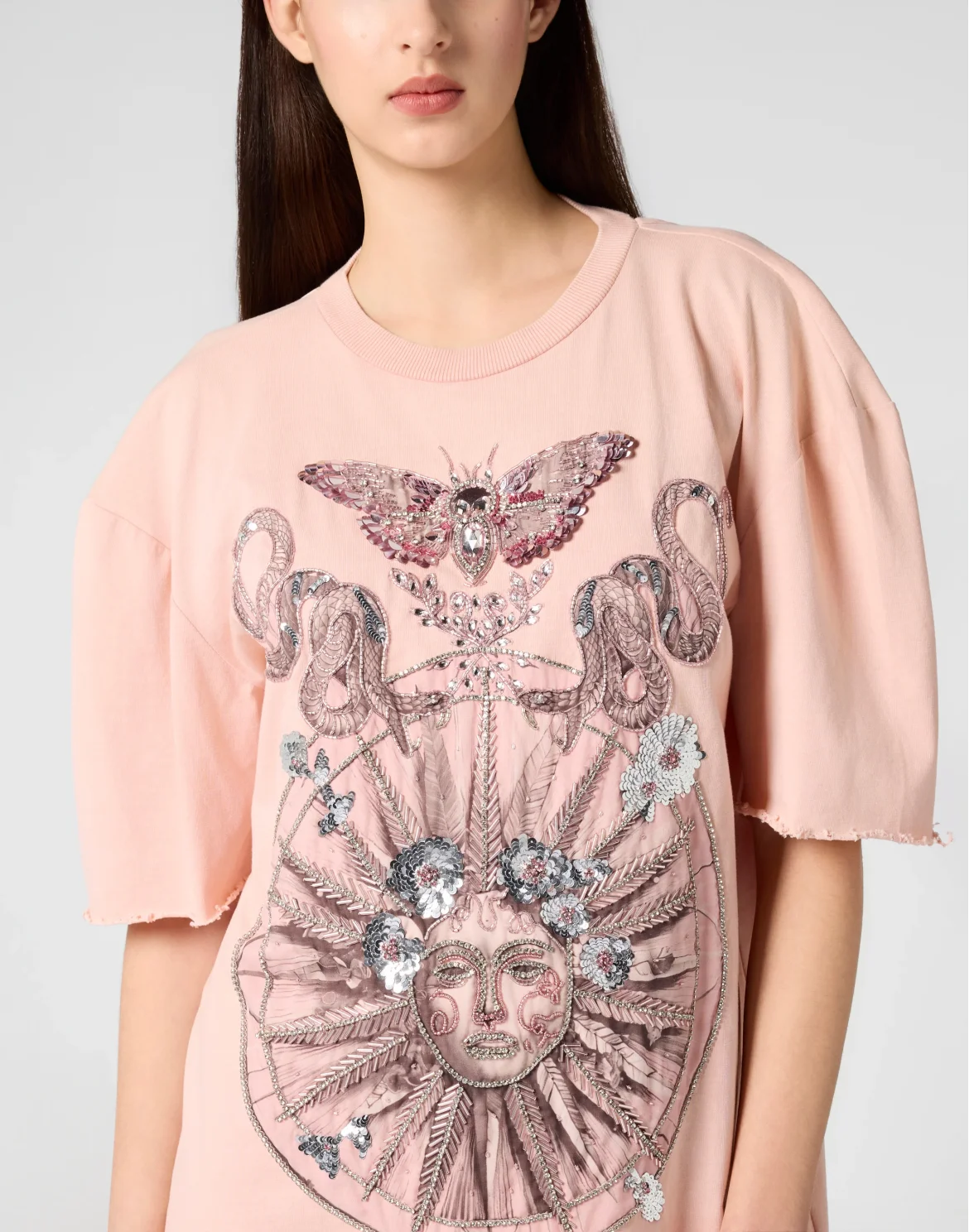 Open Back T-Shirt Dress Butterfly Tattoo, цвет: Розовый