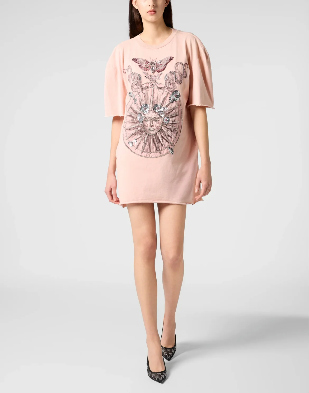 Open Back T-Shirt Dress Butterfly Tattoo, цвет: Розовый