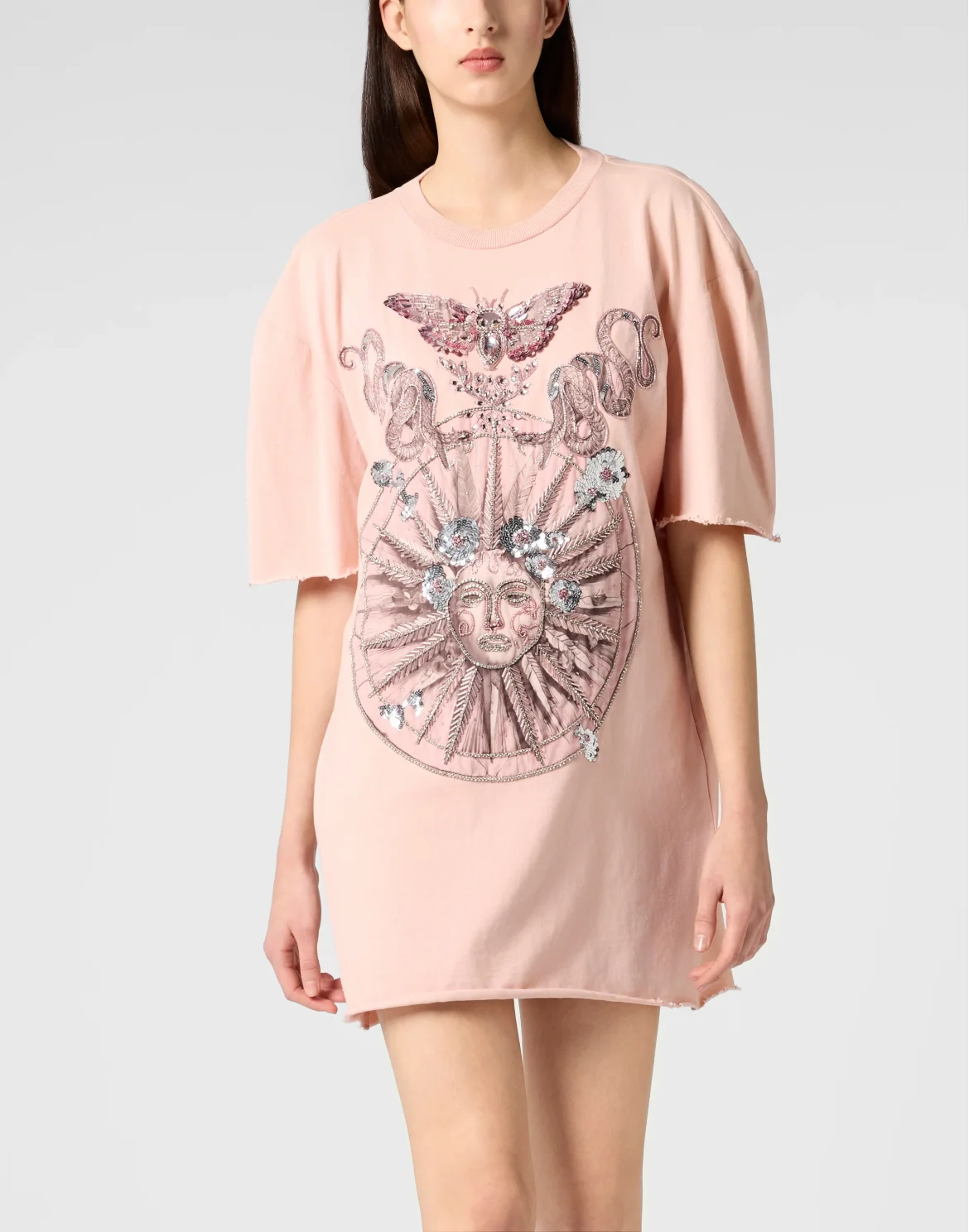 Open Back T-Shirt Dress Butterfly Tattoo, цвет: Розовый