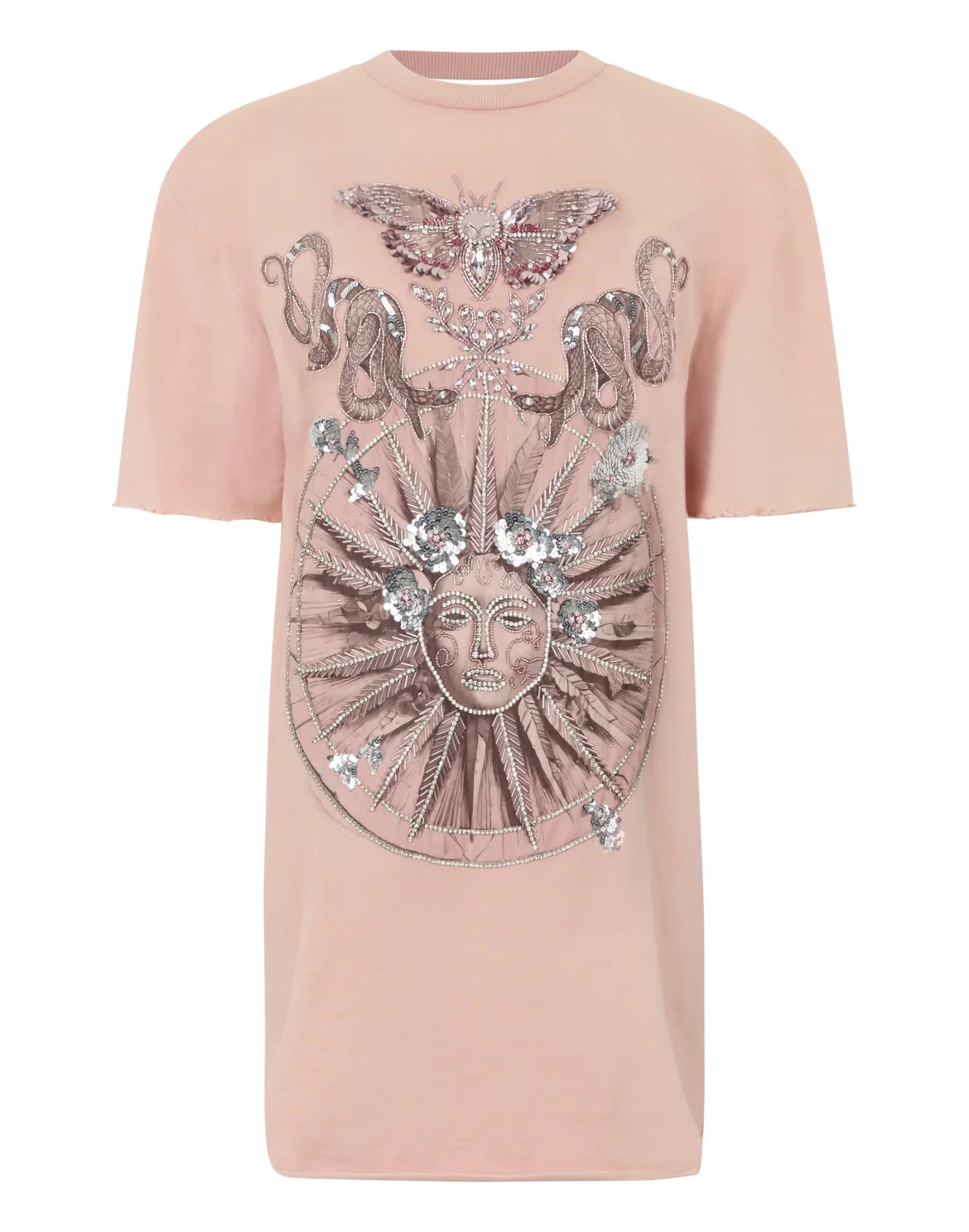 Open Back T-Shirt Dress Butterfly Tattoo, цвет: Розовый