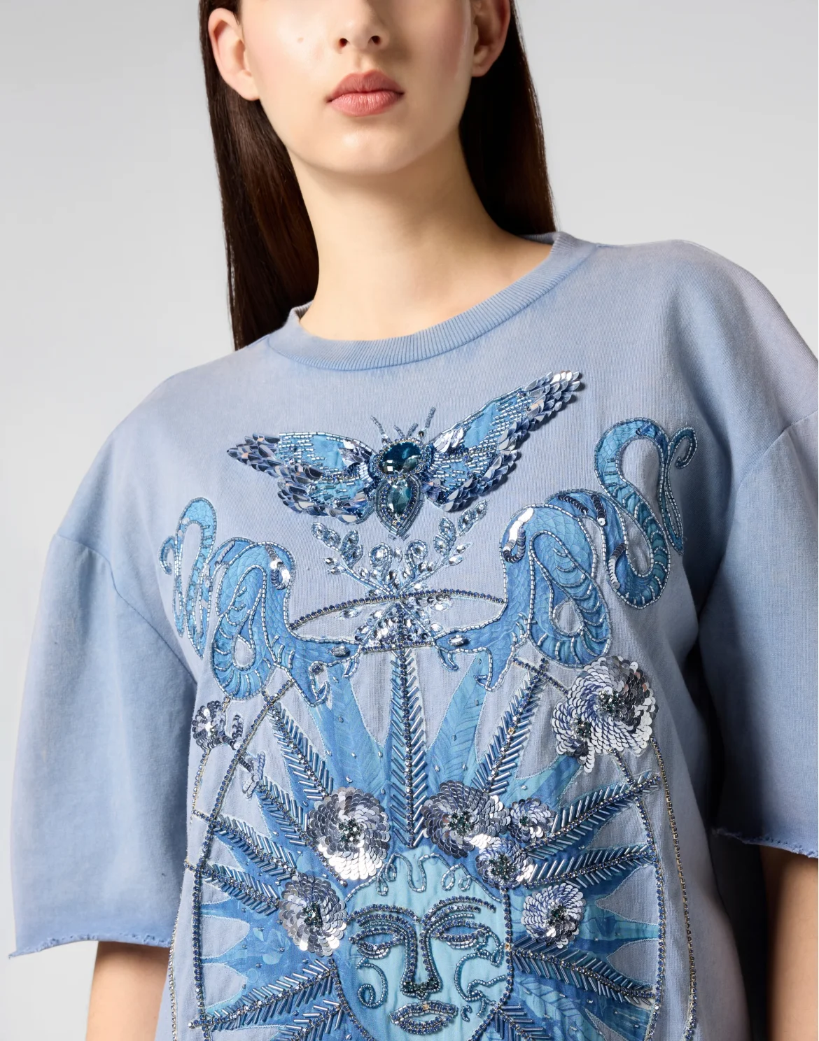 Open Back T-Shirt Dress Butterfly Tattoo, цвет: Голубой