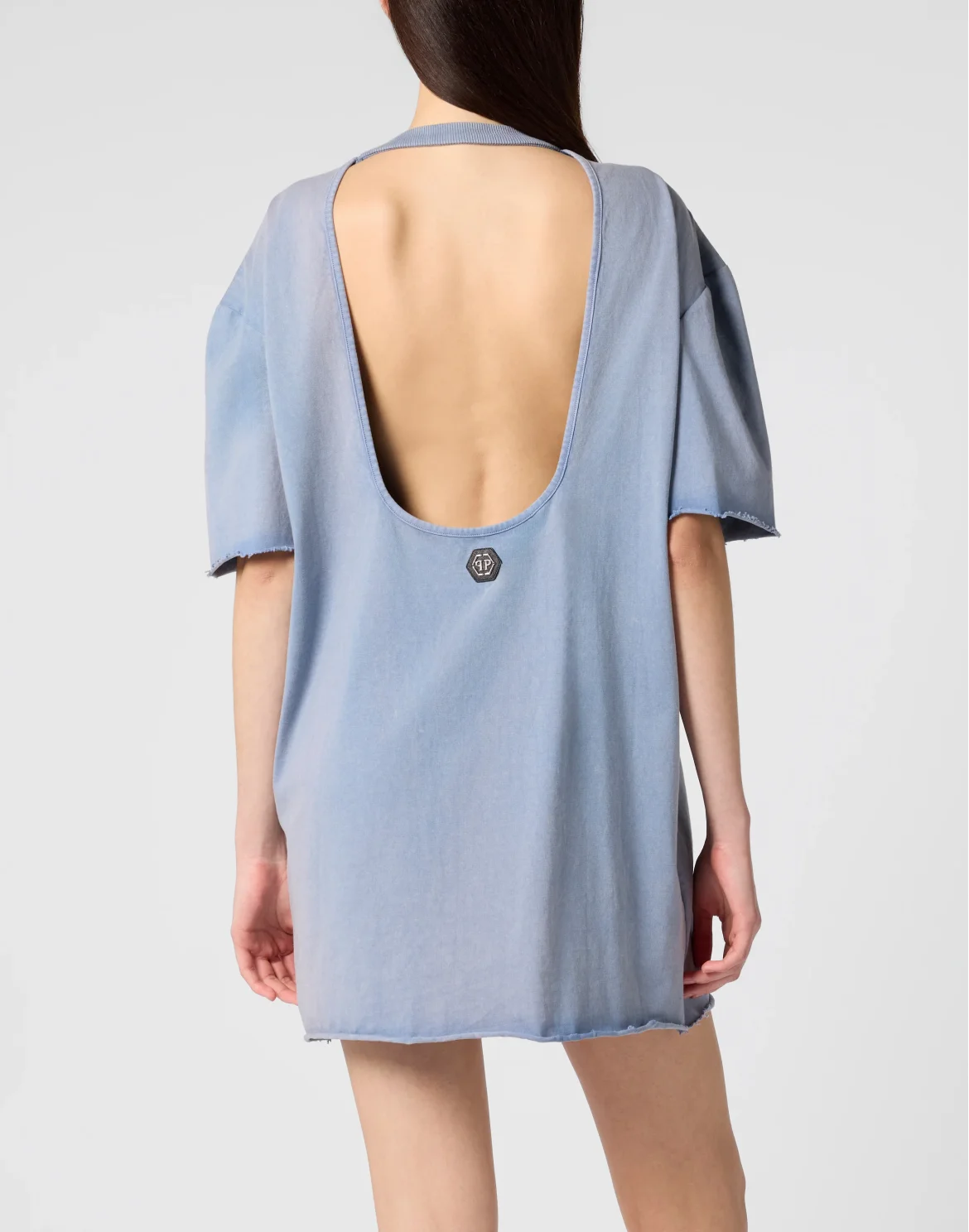 Open Back T-Shirt Dress Butterfly Tattoo, цвет: Голубой