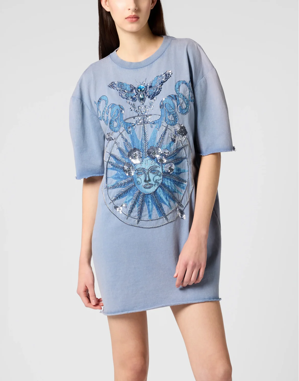 Open Back T-Shirt Dress Butterfly Tattoo, цвет: Голубой