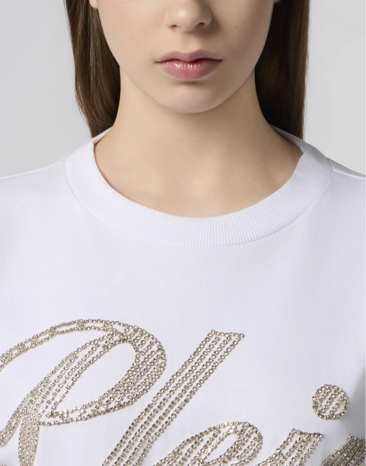 Open Back T-Shirt Dress Strass Signature, цвет: Белый