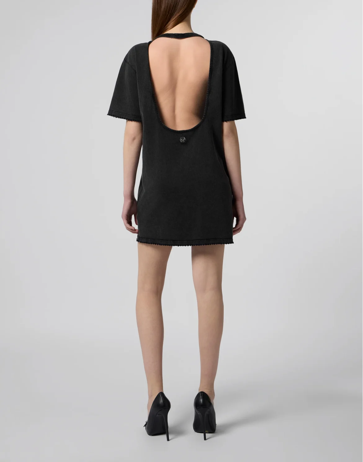 Open Back T-Shirt Dress Strass Signature, цвет: Черный