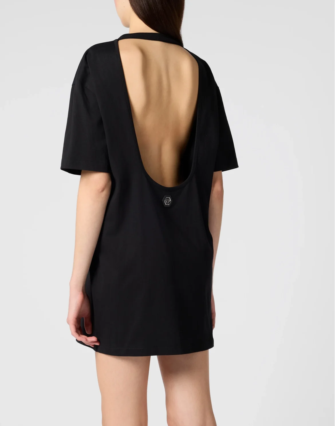 Open Back T-Shirt Dress Tattoo Strass, цвет: Черный