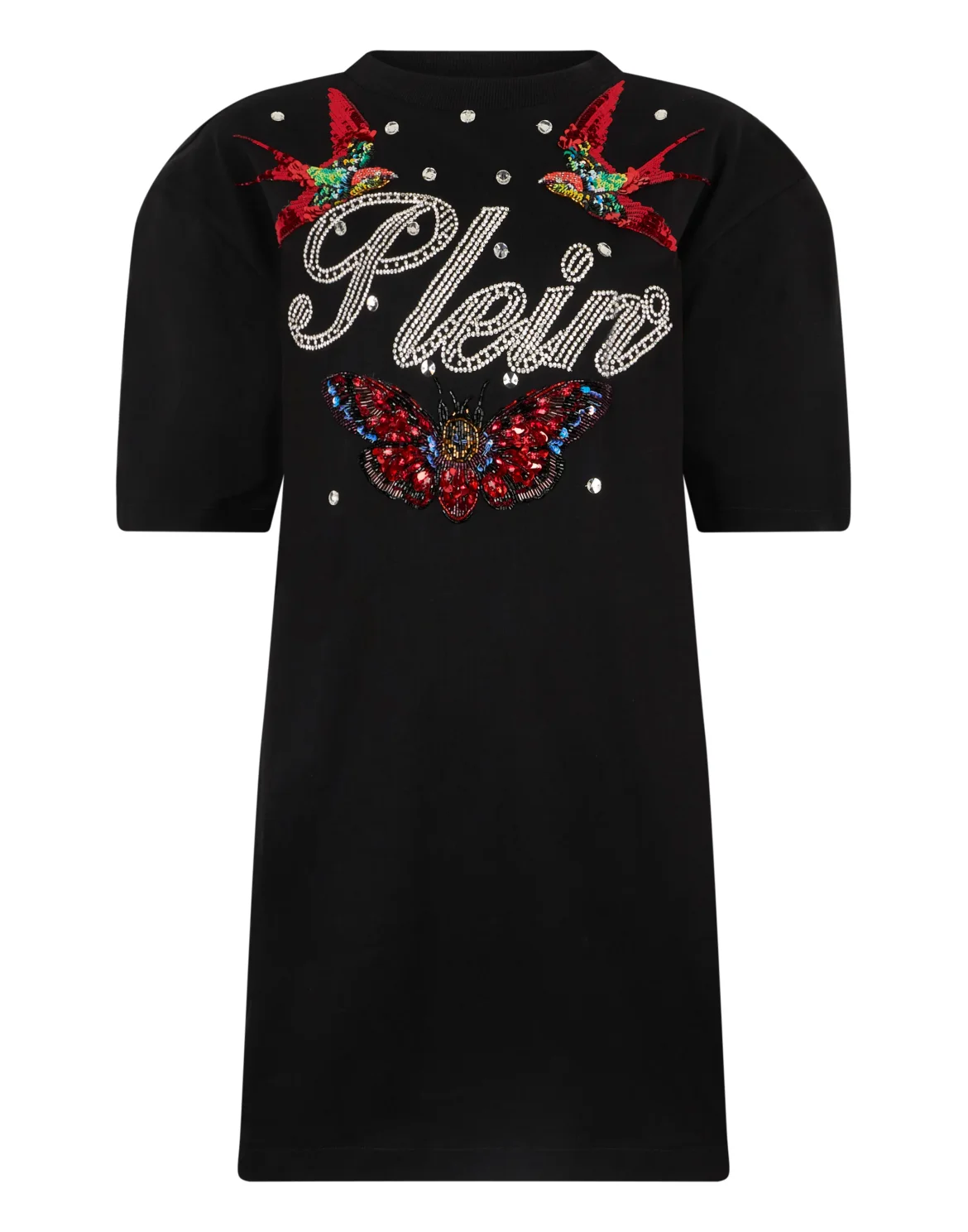 Open Back T-Shirt Dress Tattoo Strass, цвет: Черный